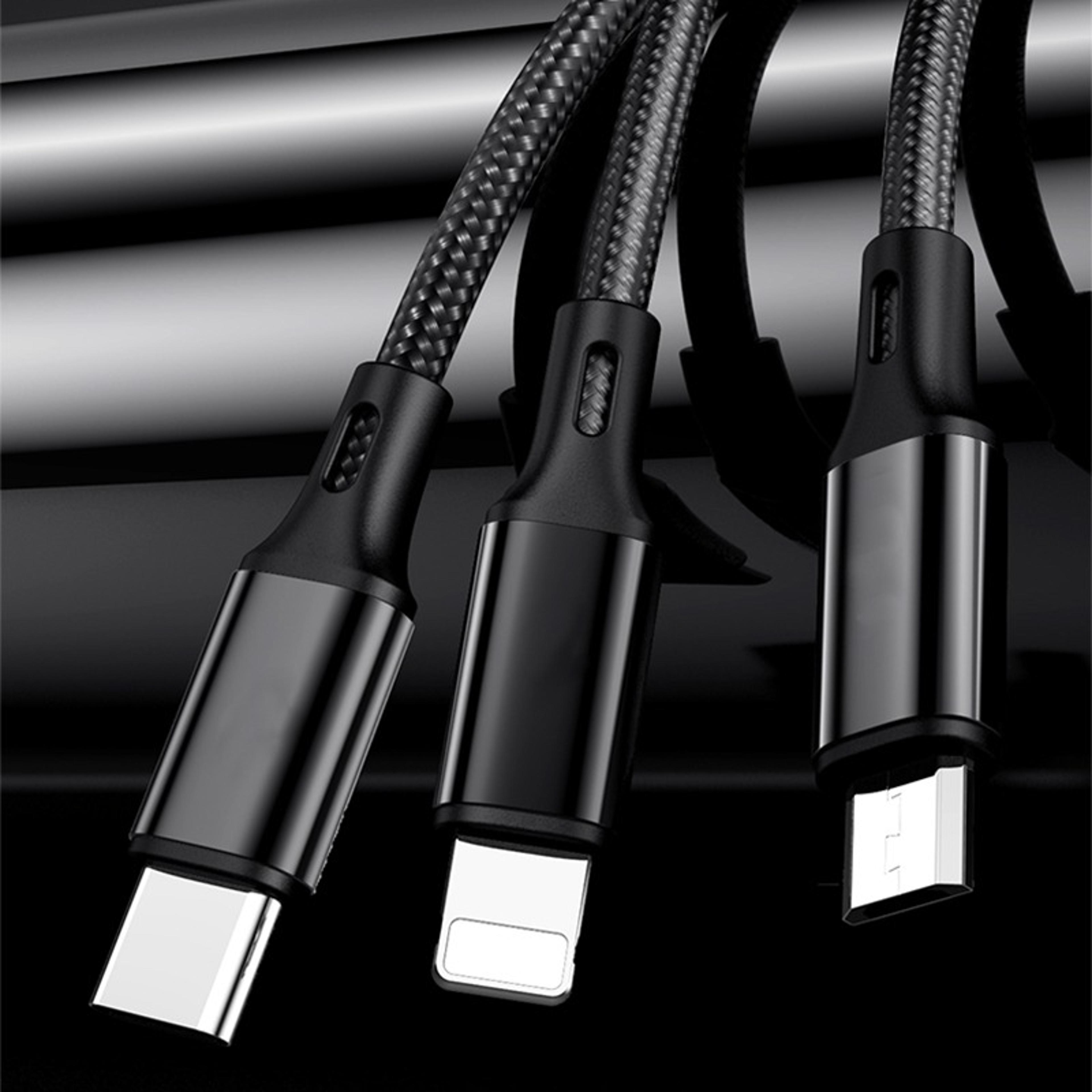 3 in 1 fast charging cable for usb c & micro usb devices