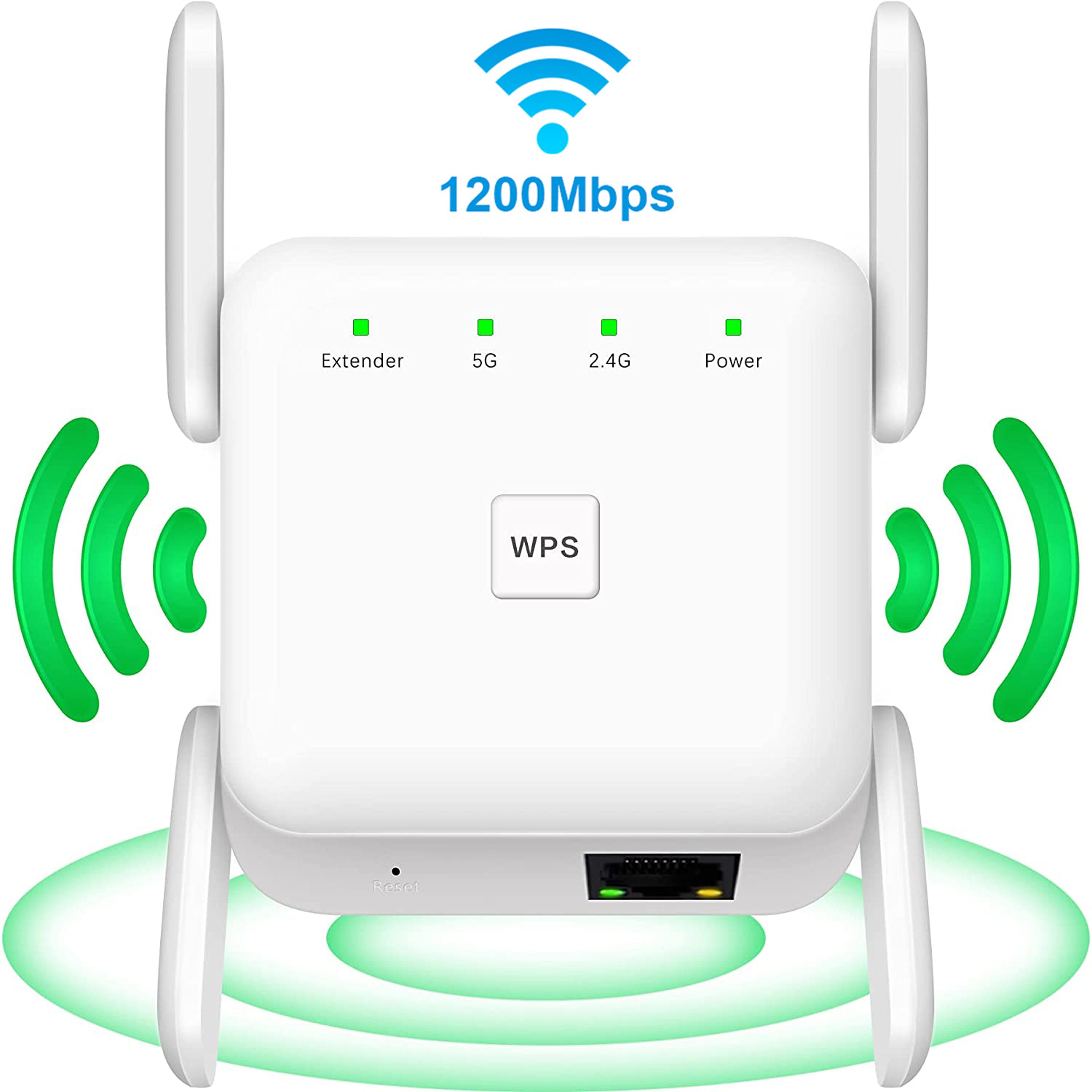 dual band wifi range extender with high gain antennas