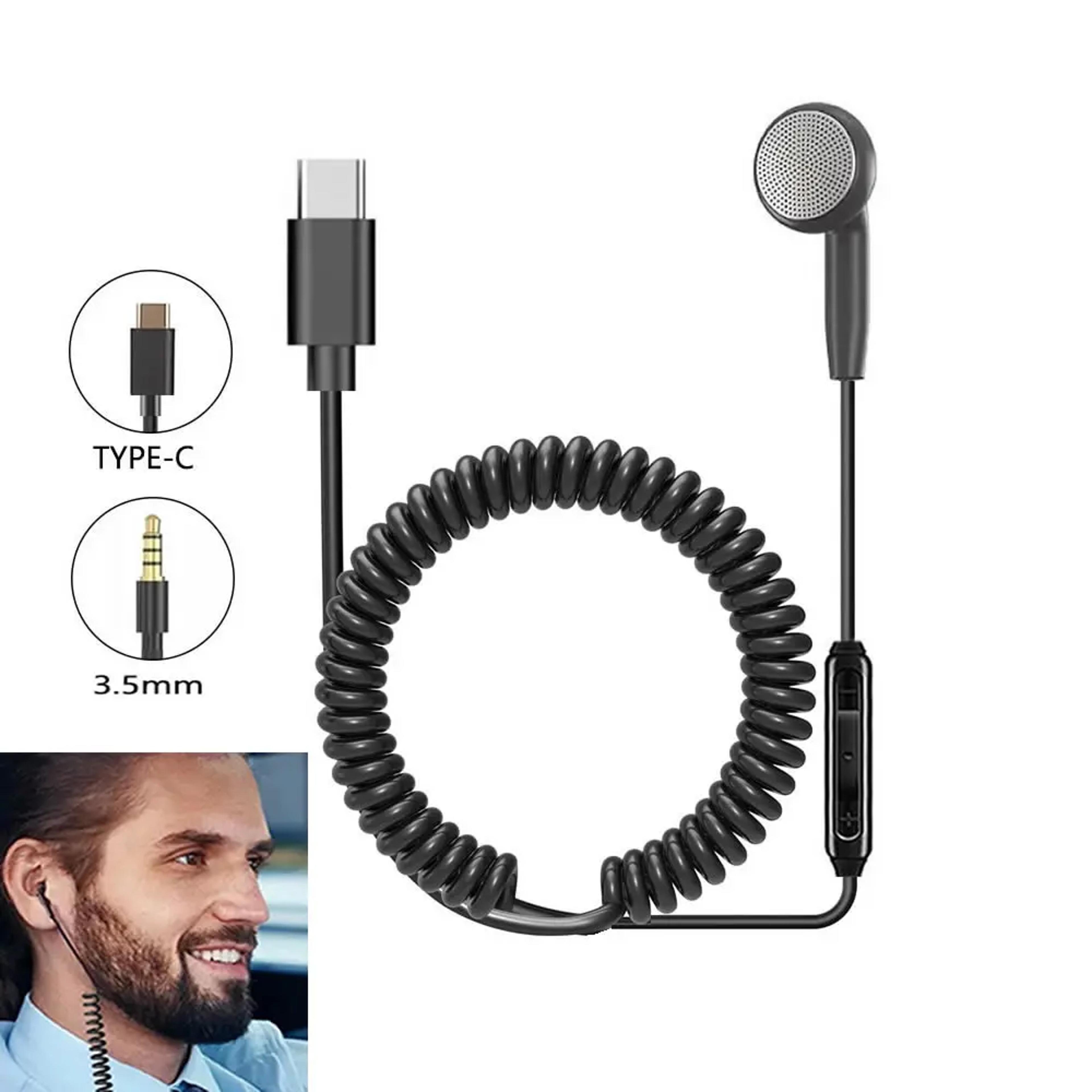 smart flex retractable usb c single ear wired earbud headset
