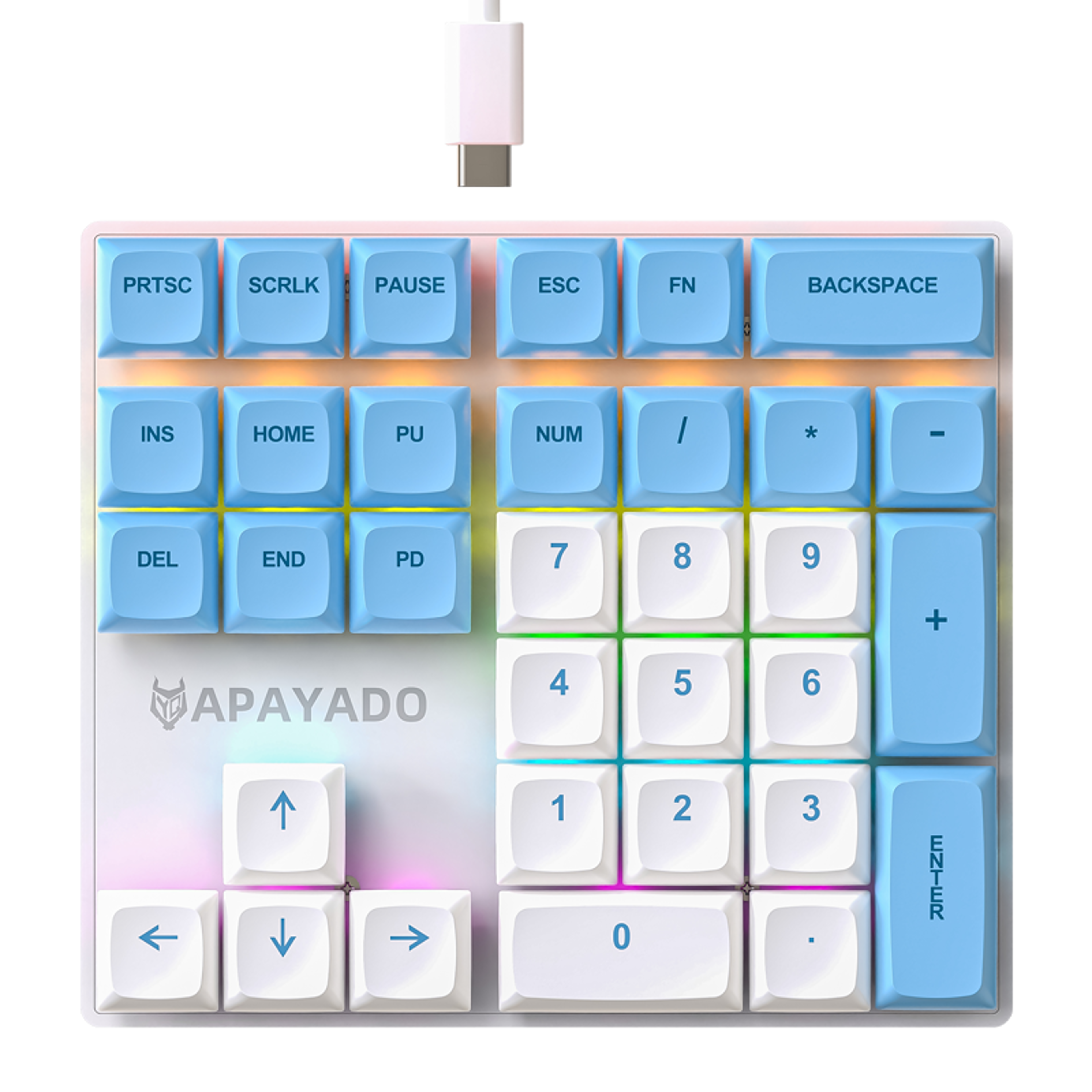 rgb mechanical numeric keypad with blue switches and pbt keycaps