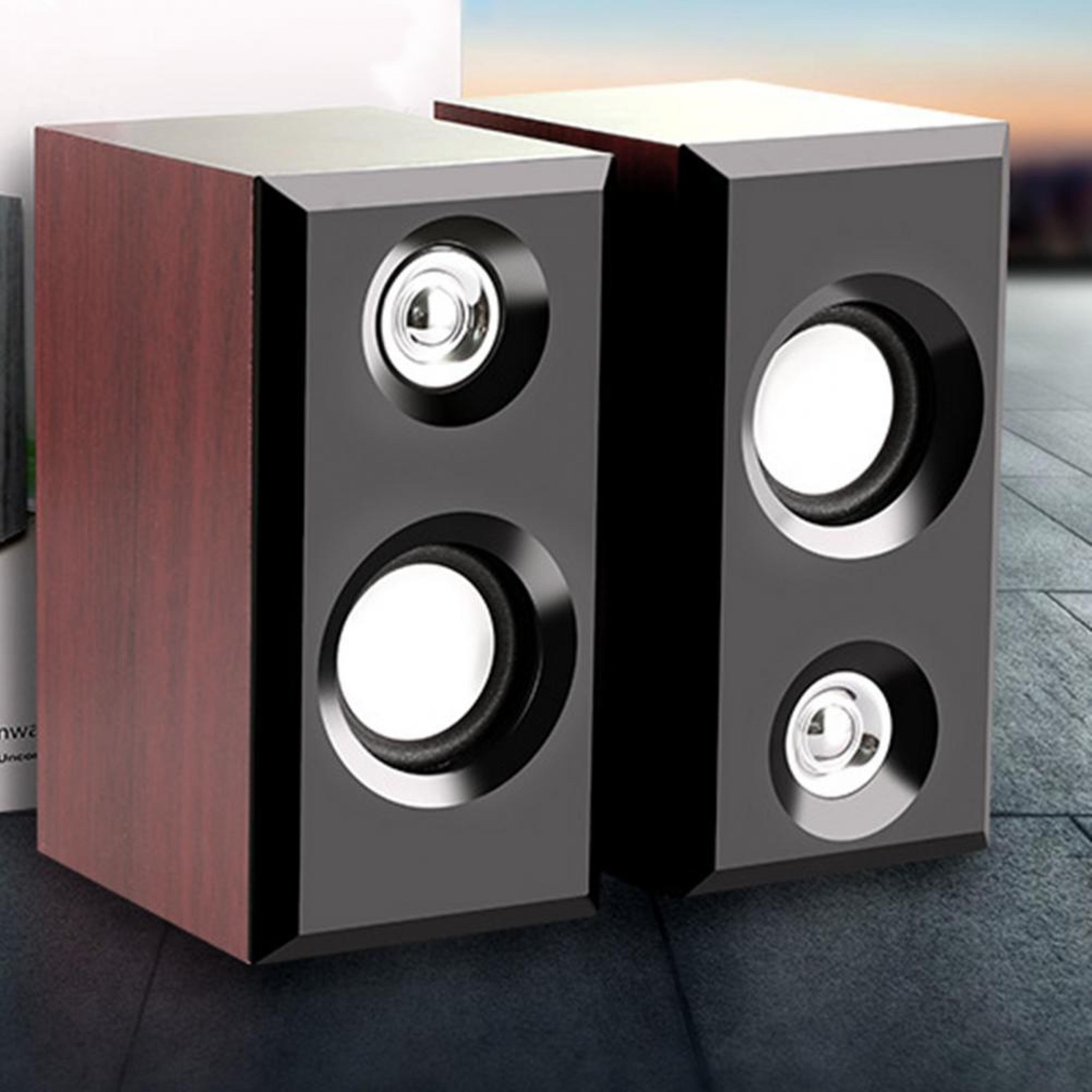 woodtone usb stereo desktop speakers with deep bass aux audio for pc laptop & phone