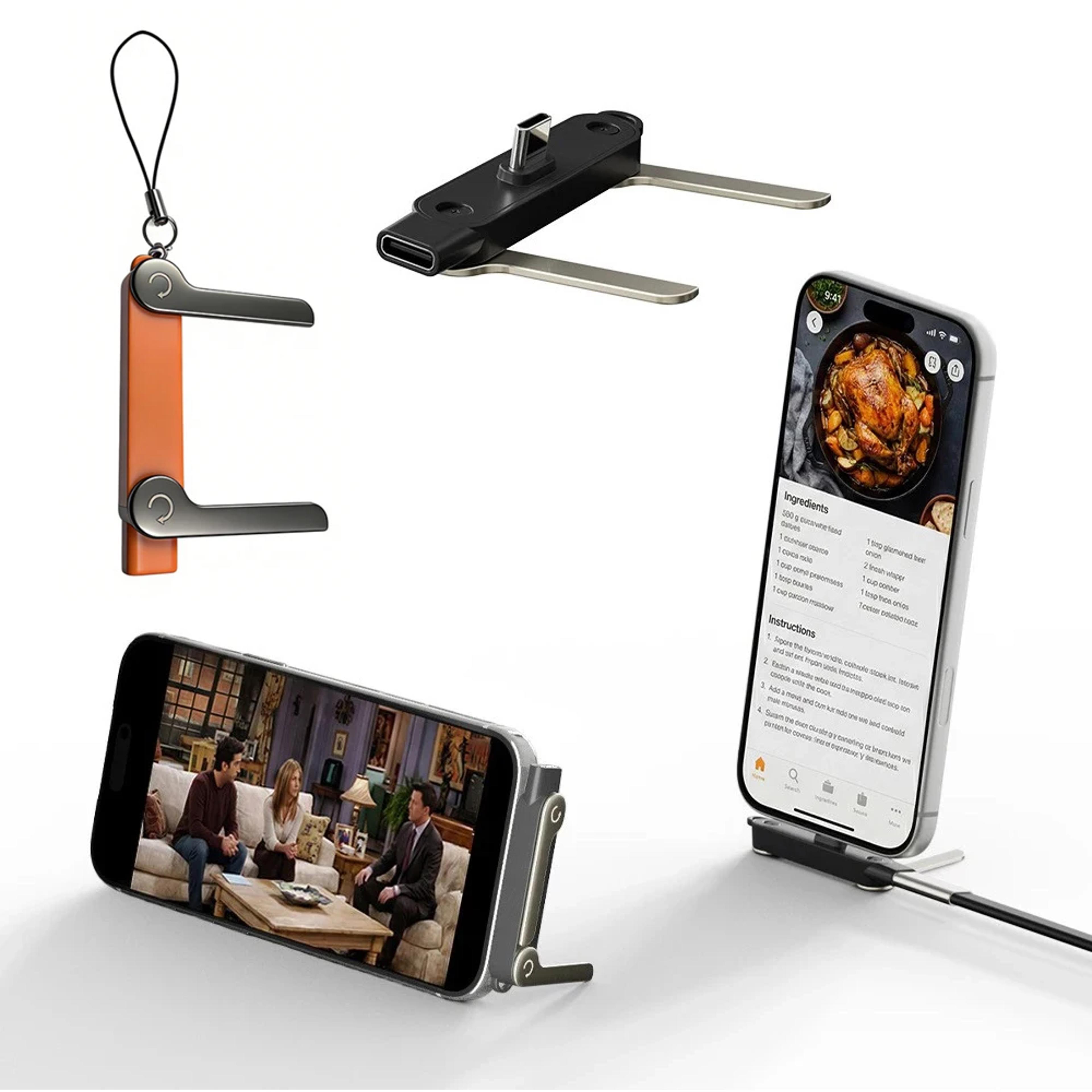 usb c fast charging cable with foldable phone stand & flat anti tangle design