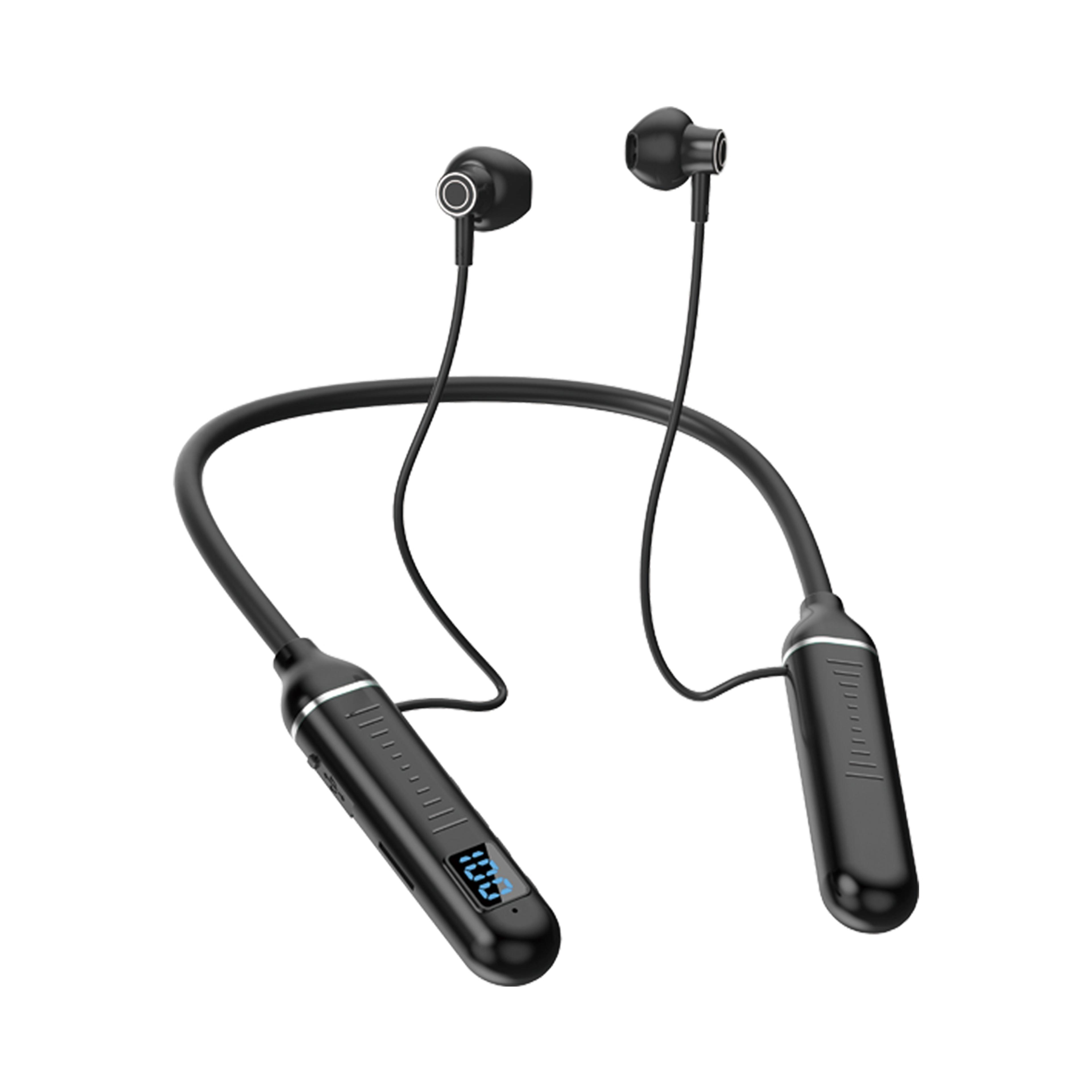 bluetooth neckband wireless headset with led display & magnetic earbuds
