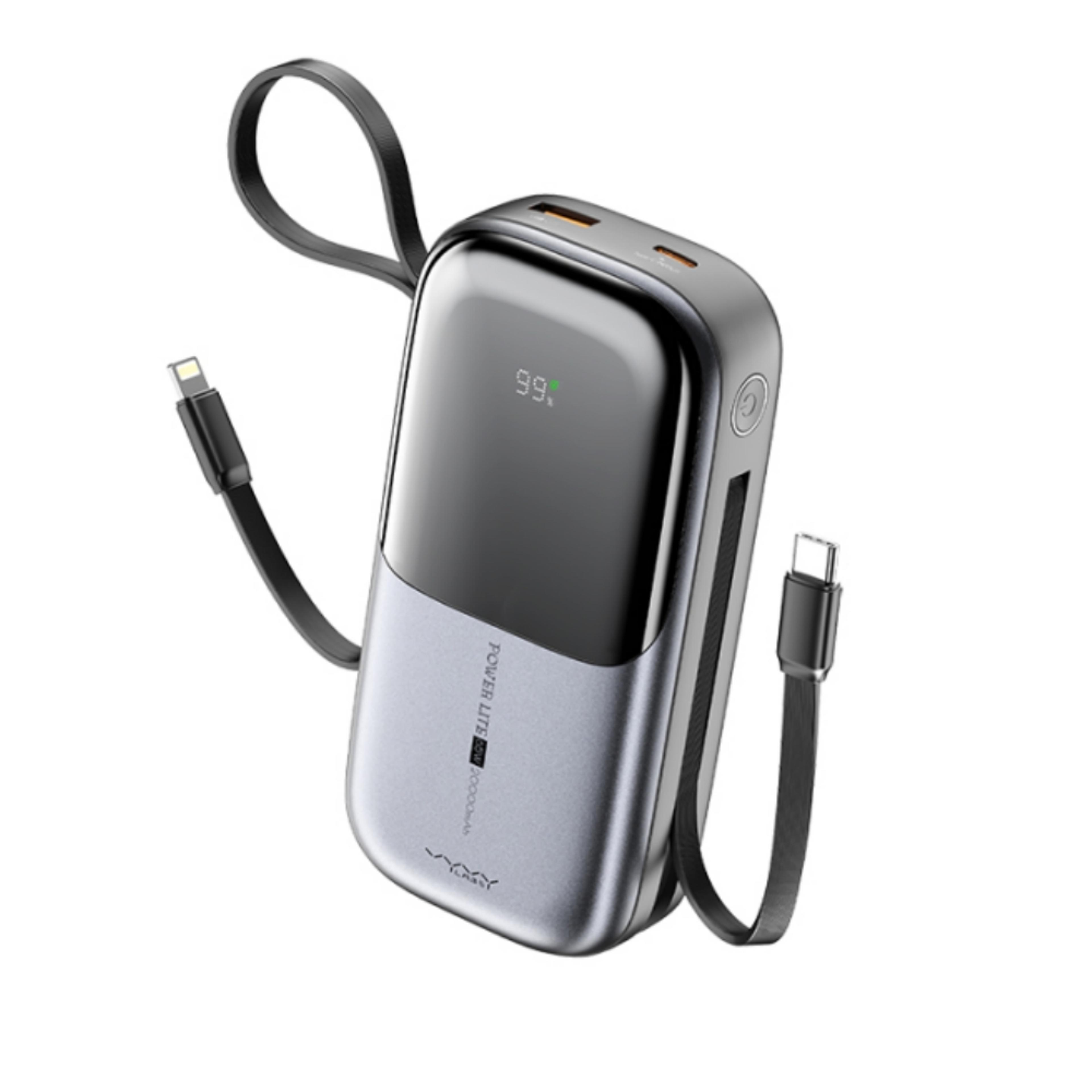 power bank fast charging portable charger with built in usb c & lightning cables