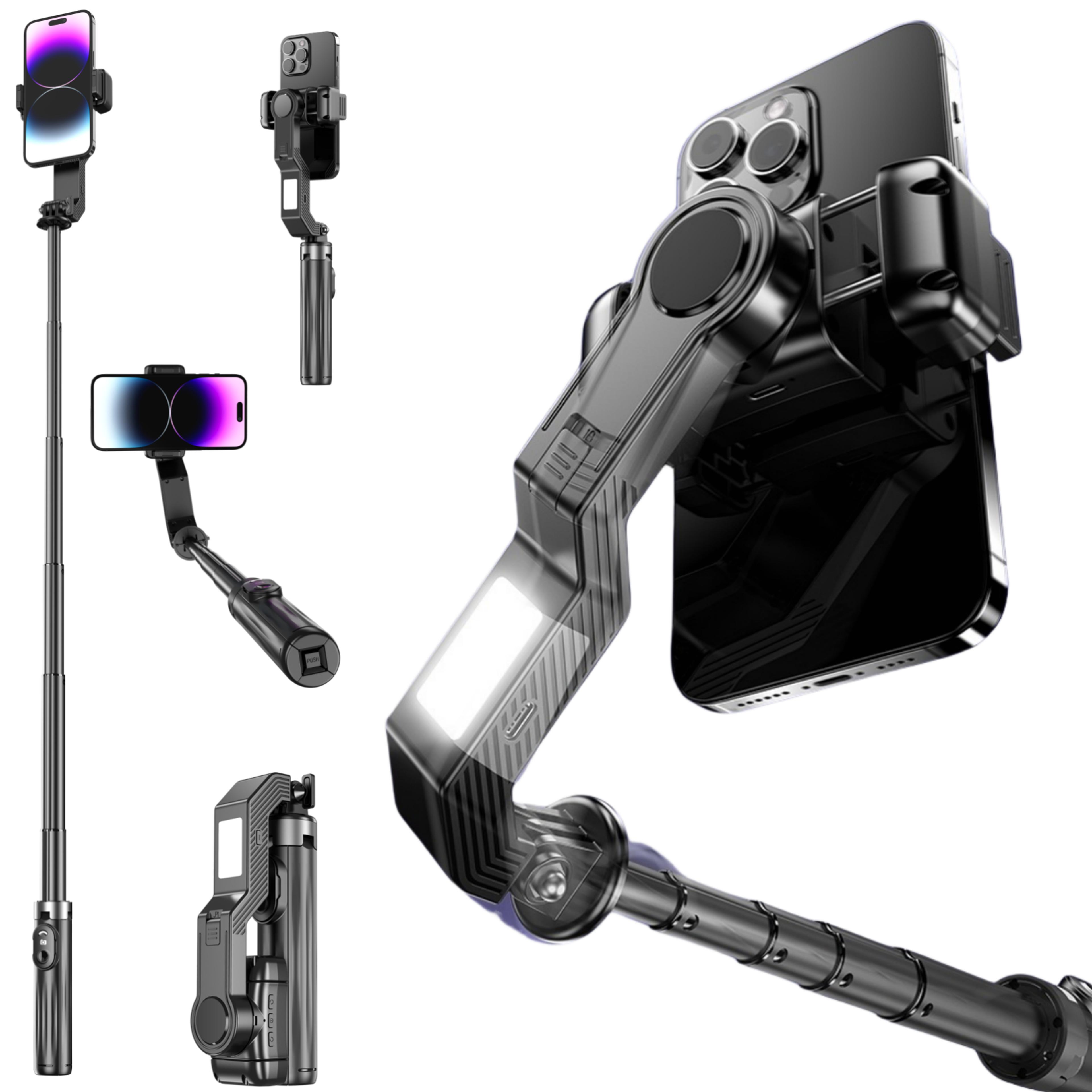 portable phone gimbal stabilizer selfie stick with light and tripod for vlogging