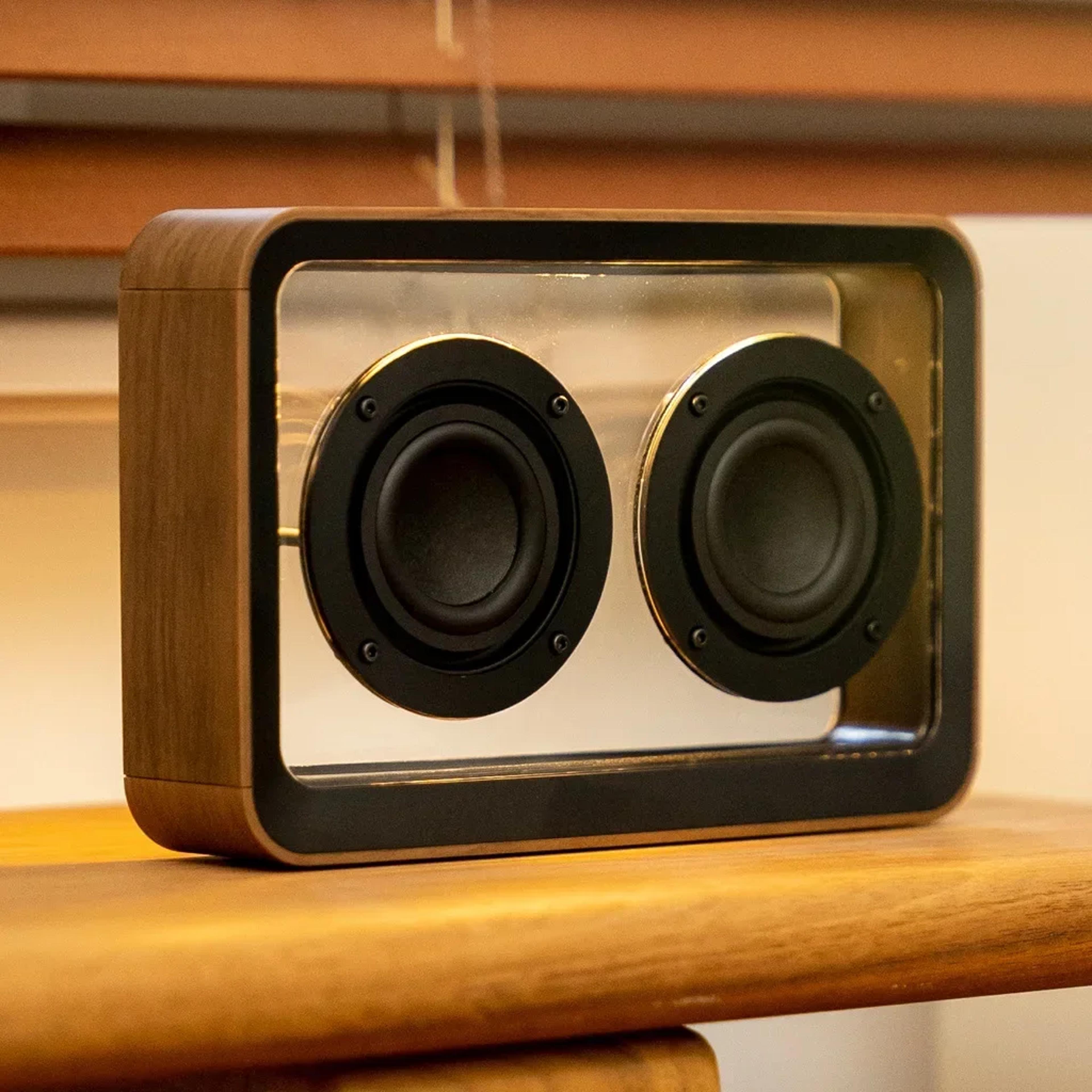 transparent bluetooth speaker with reading light and dual speakers for crystal clear sound