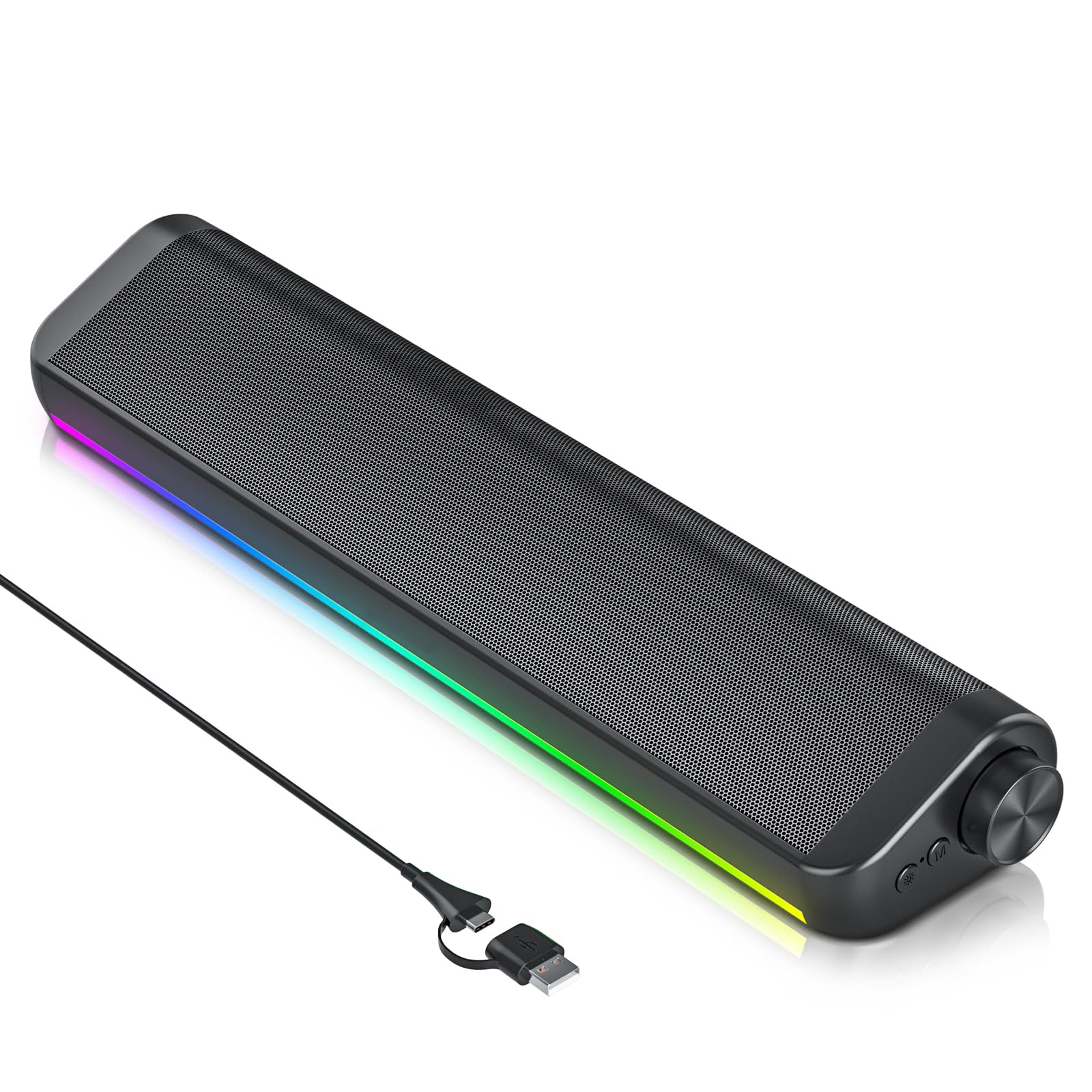 rgb usb soundbar speaker for pc & laptop with stereo sound and wired connection