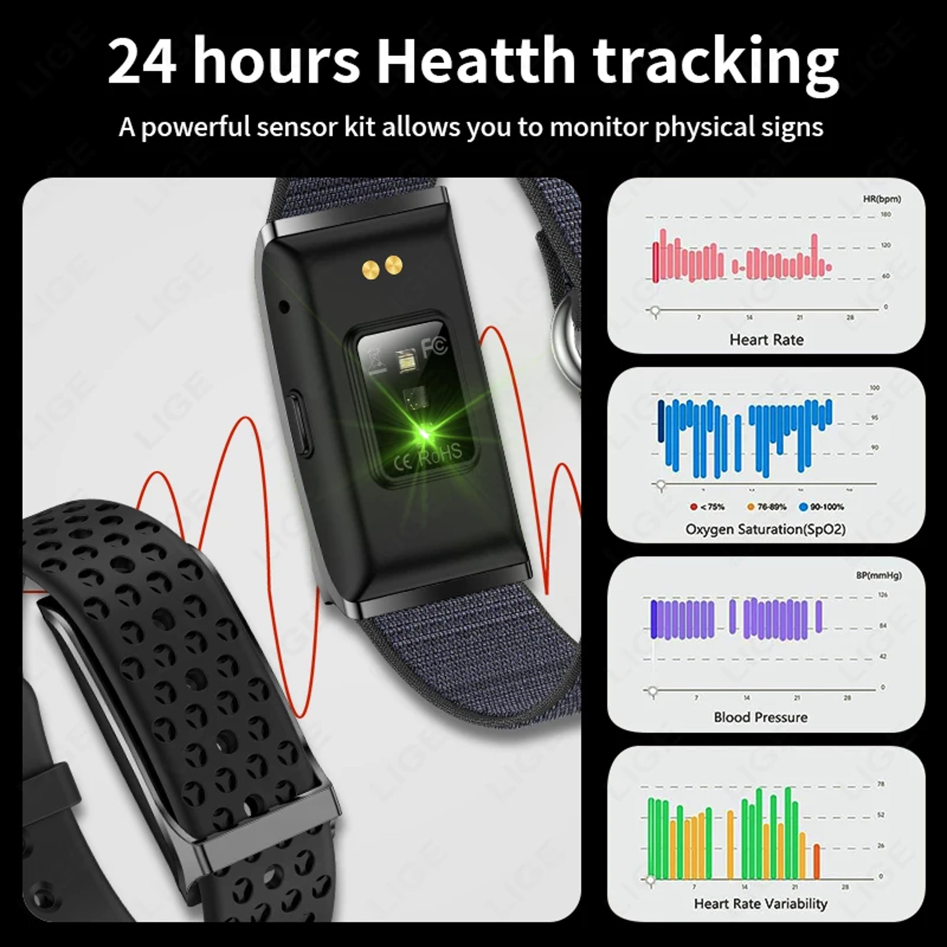 smartfit waterproof fitness smartwatch with heart rate & blood pressure monitor