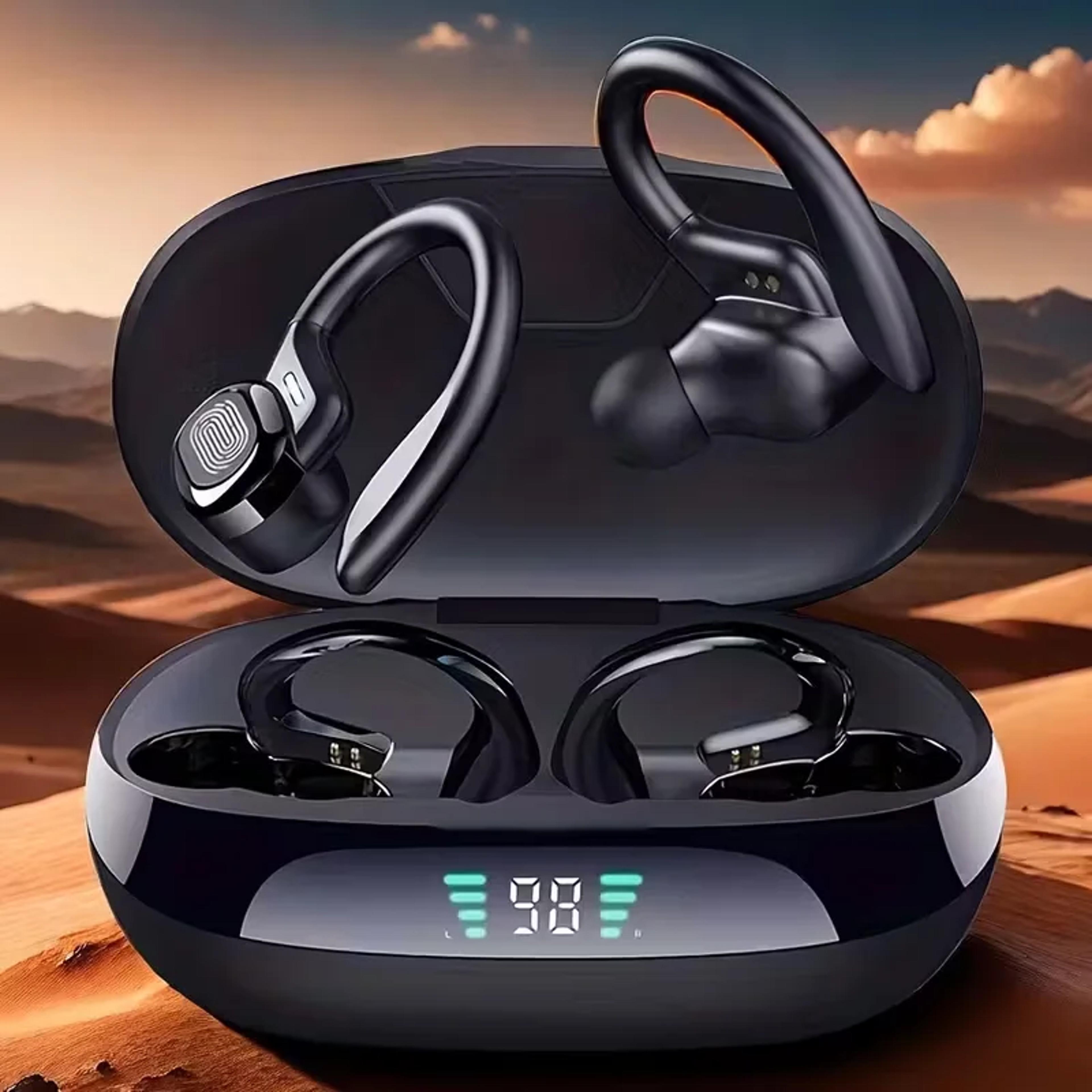 bluetooth earbuds with earhooks enc mic & led display for sports, gaming & everyday calls
