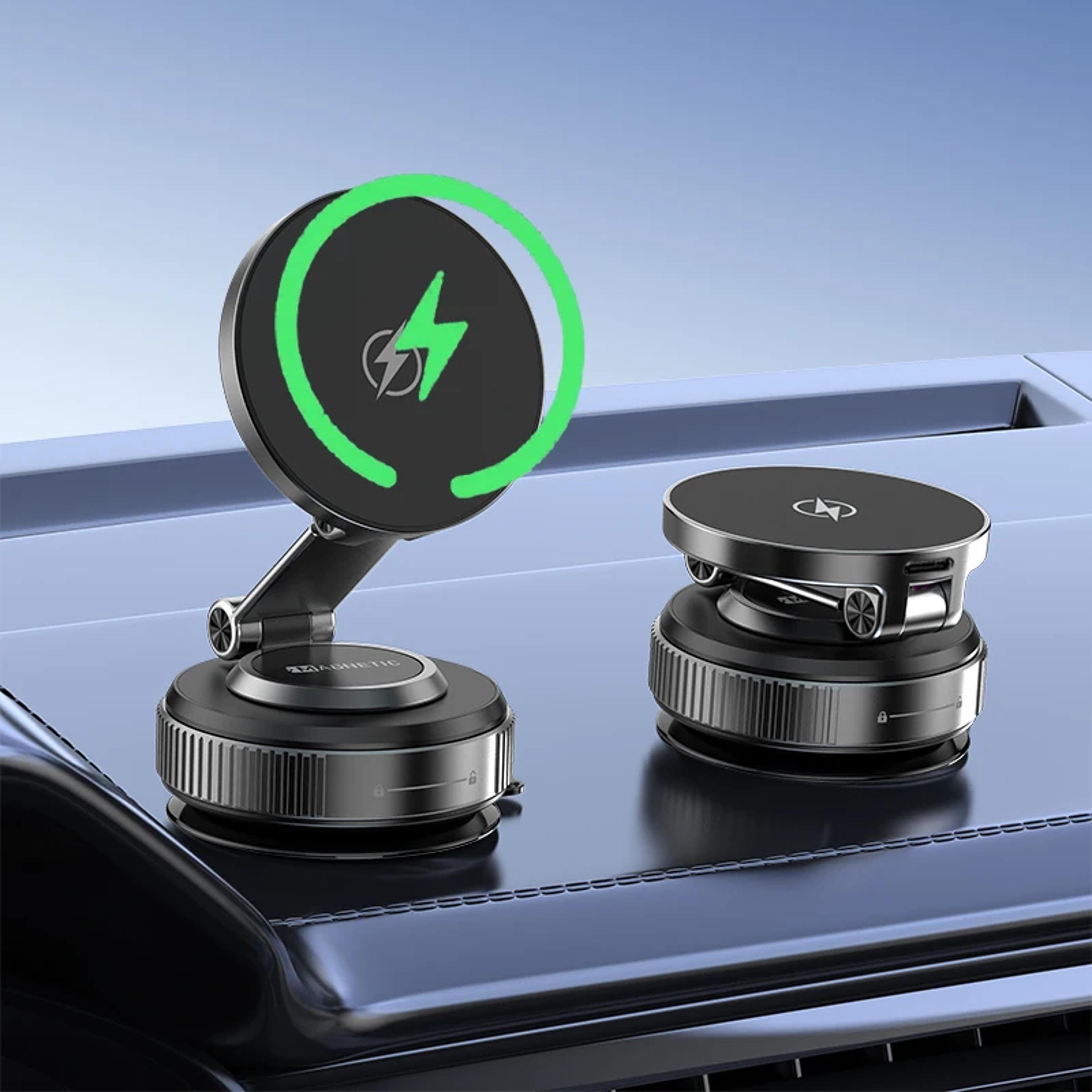 magsafe wireless charger magnetic phone mount with vacuum suction car holder