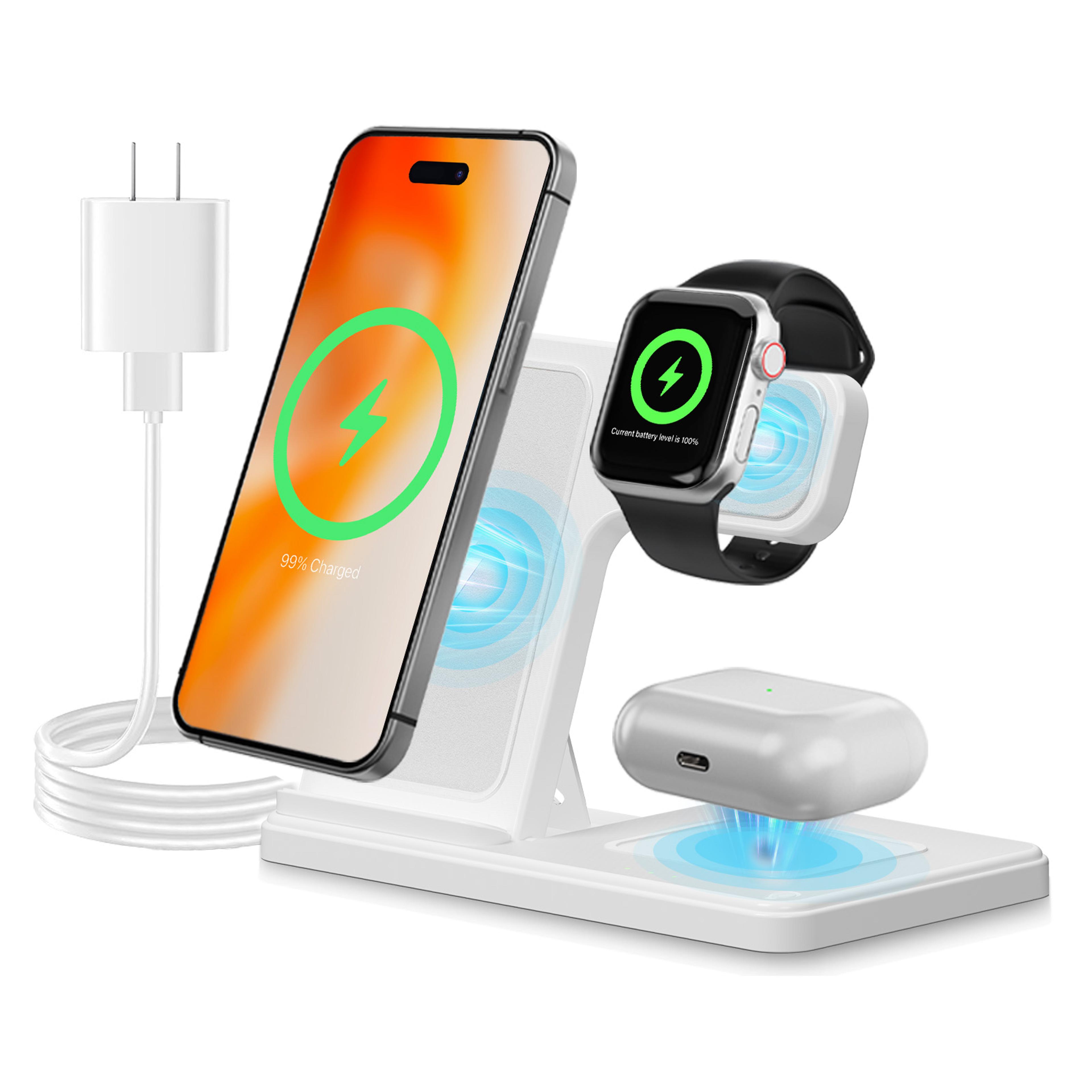 magnetic wireless charger foldable magsafe charging station for iphone, apple watch & airpods