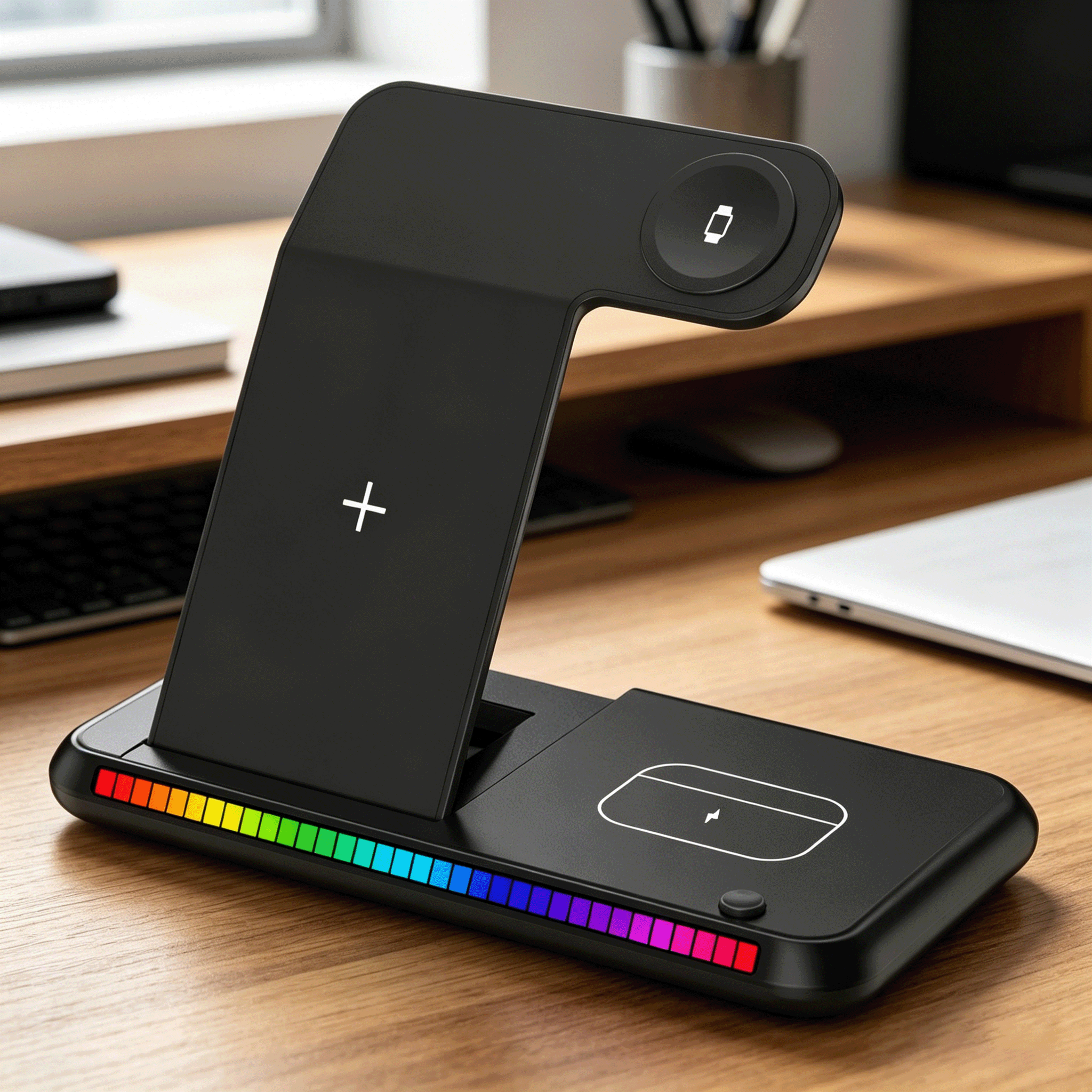 foldable wireless charging station 30w fast charger stand for iphone, apple watch & airpods