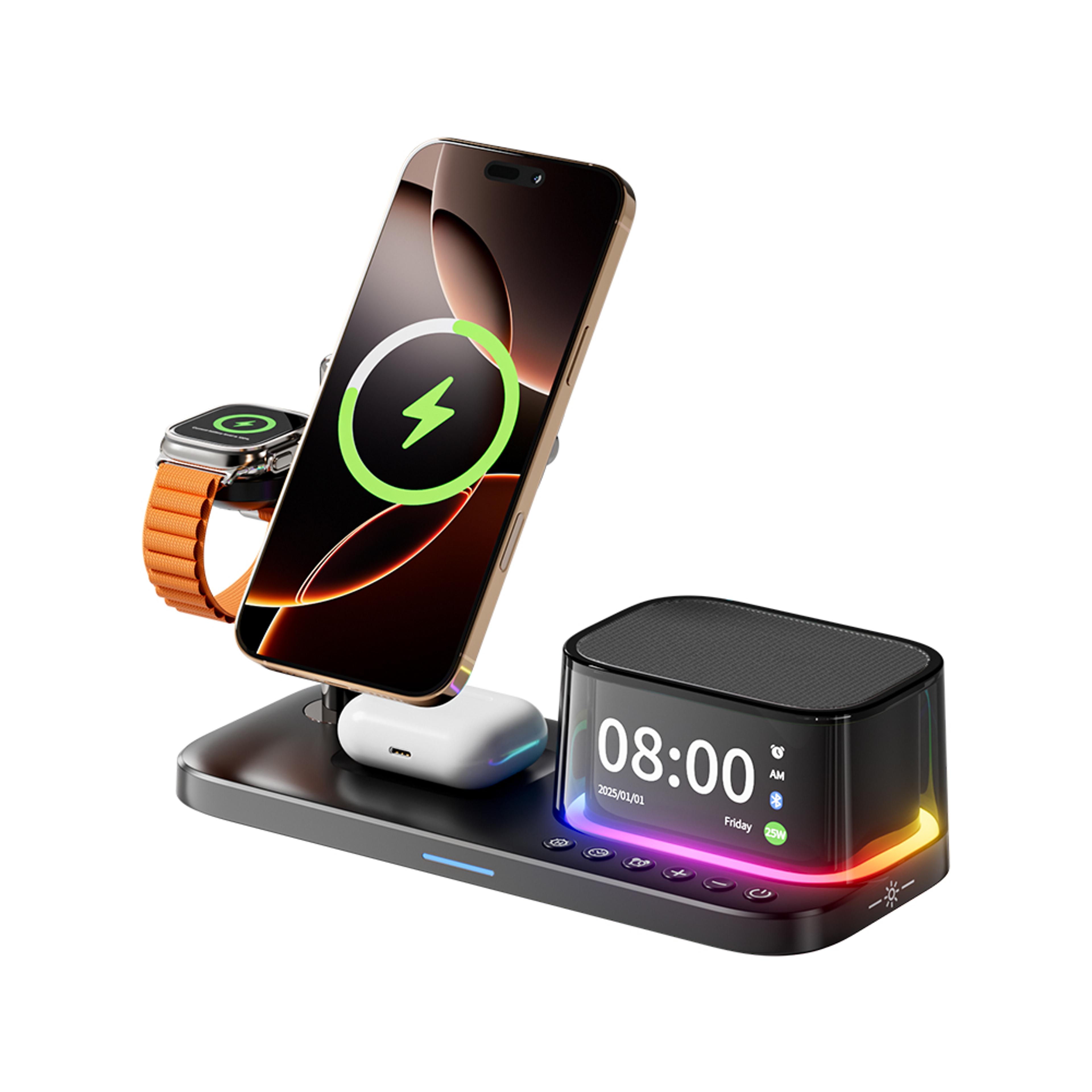 magnetic wireless charger charging station with bluetooth speaker and fast charging stand
