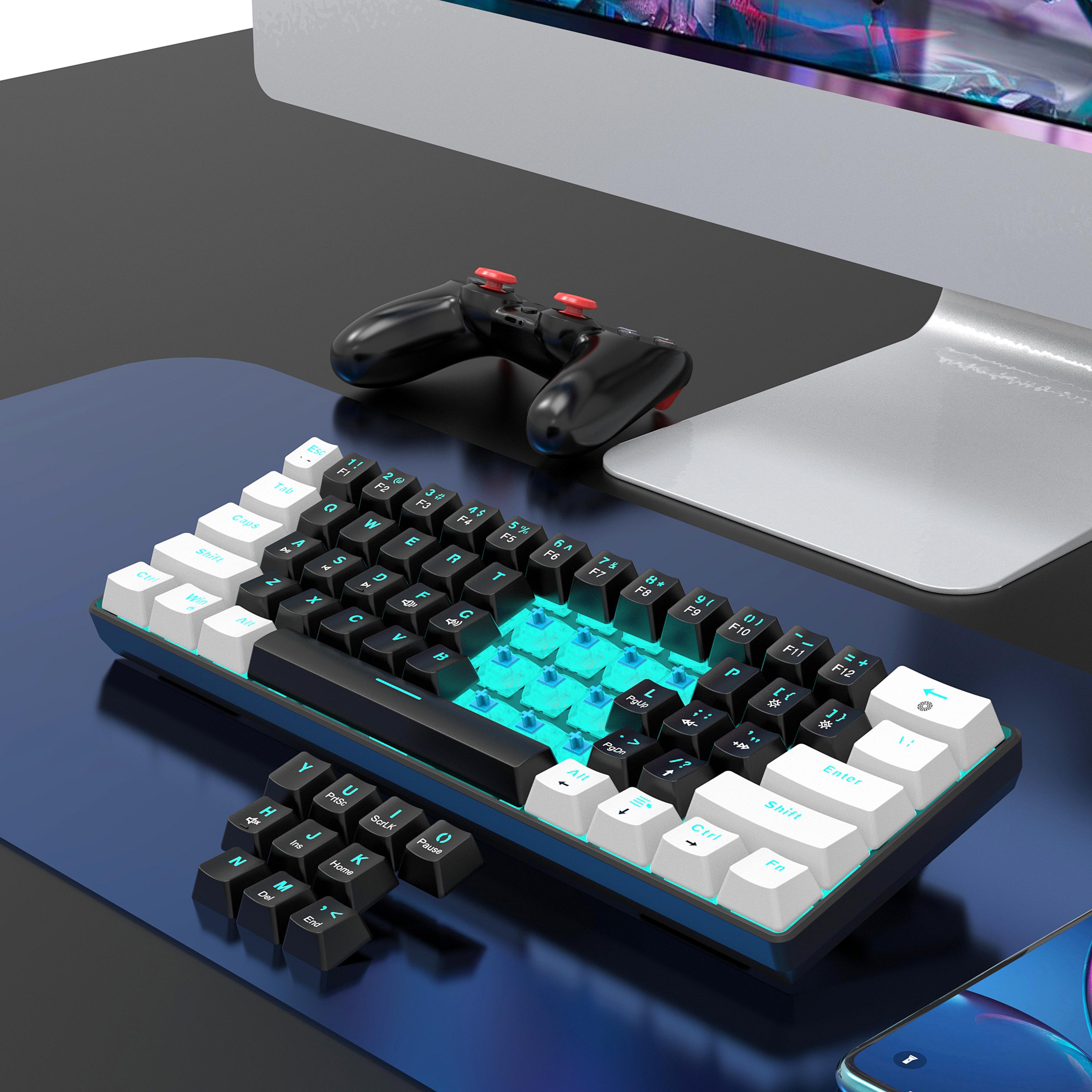 compact wired mechanical keyboard with color backlit keys for gaming & typing