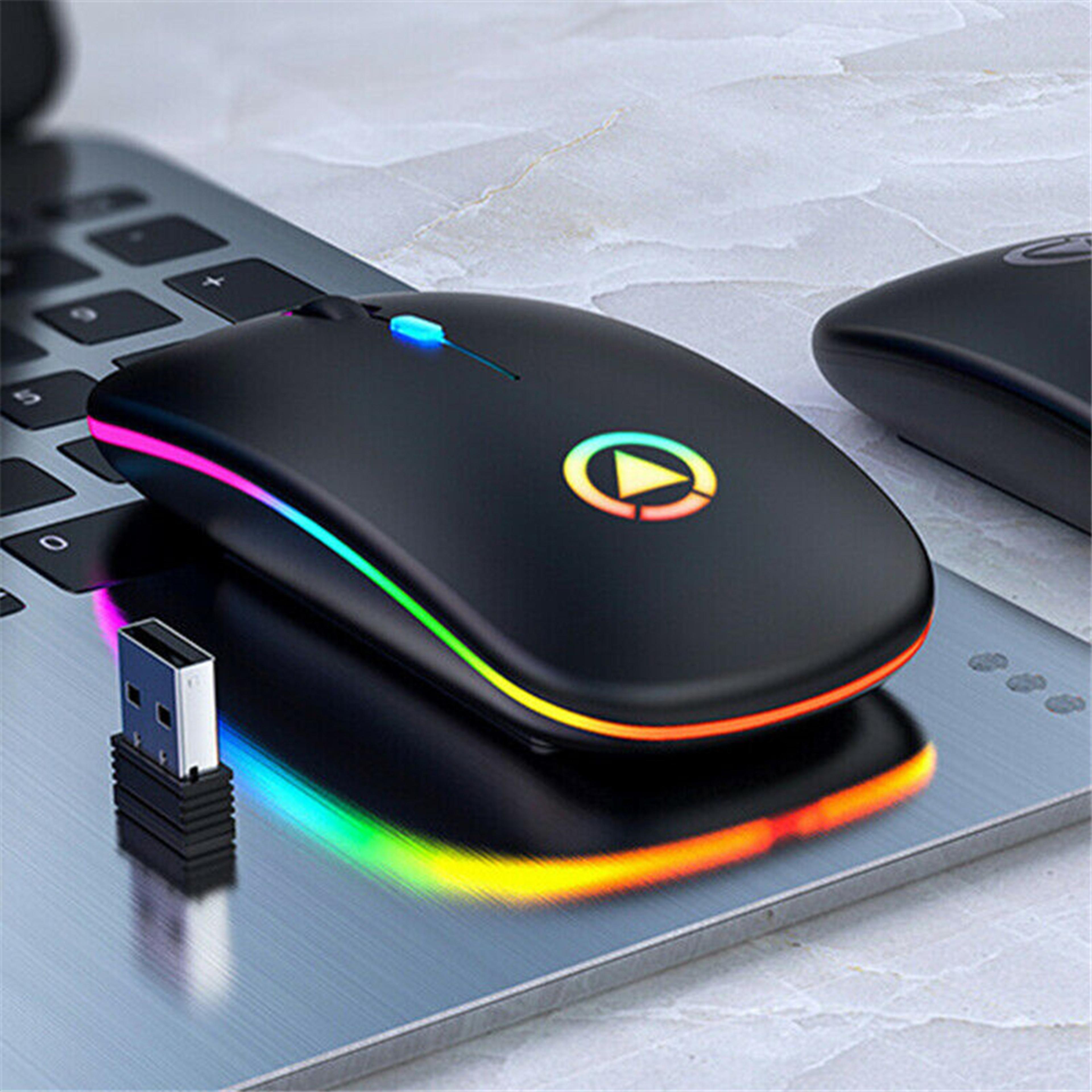 rechargeable wireless mouse with rgb lighting silent ultra slim usb mouse for laptop & pc
