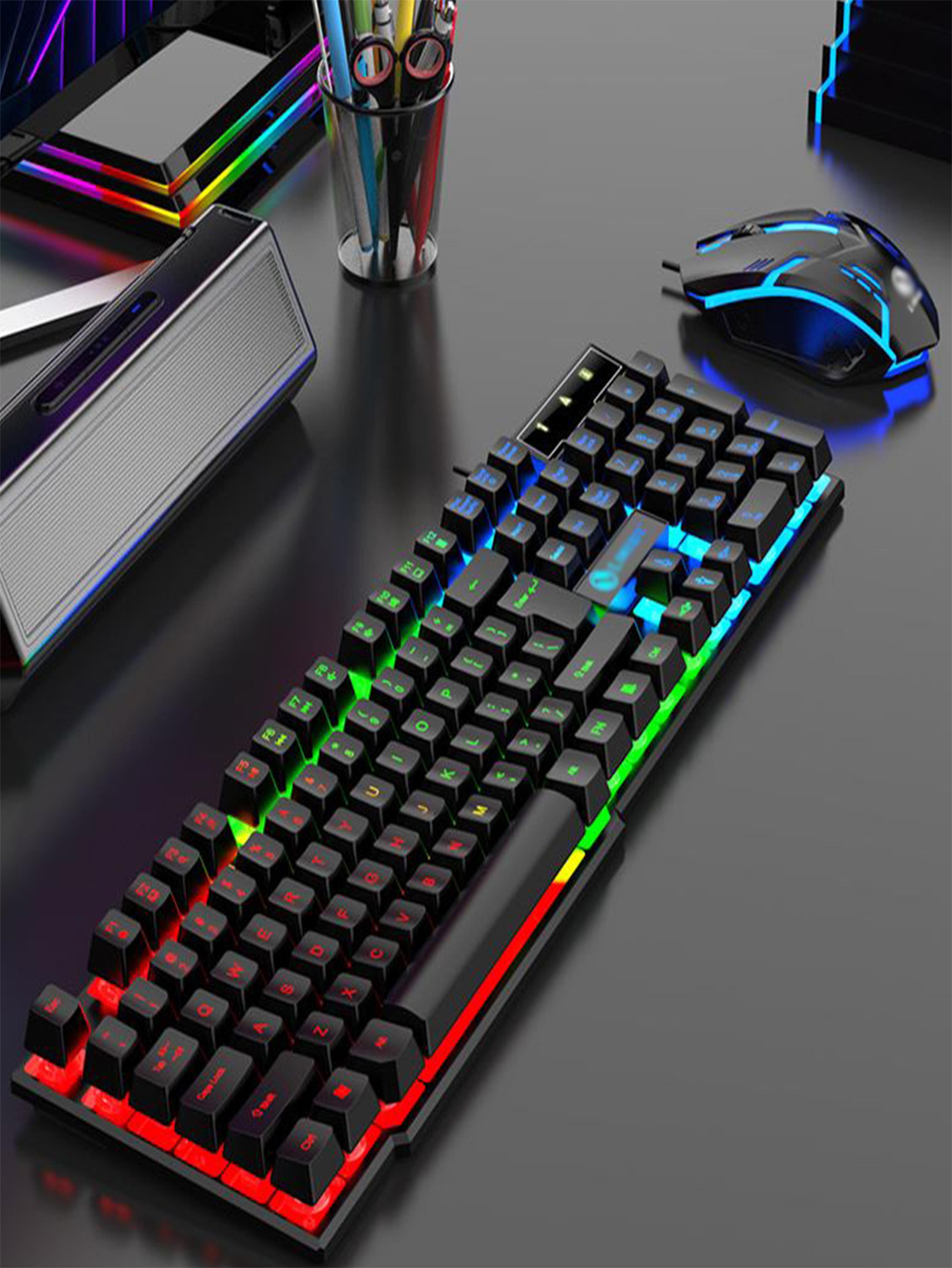 rgb wired gaming keyboard and mouse combo with mechanical feel keys and led backlight