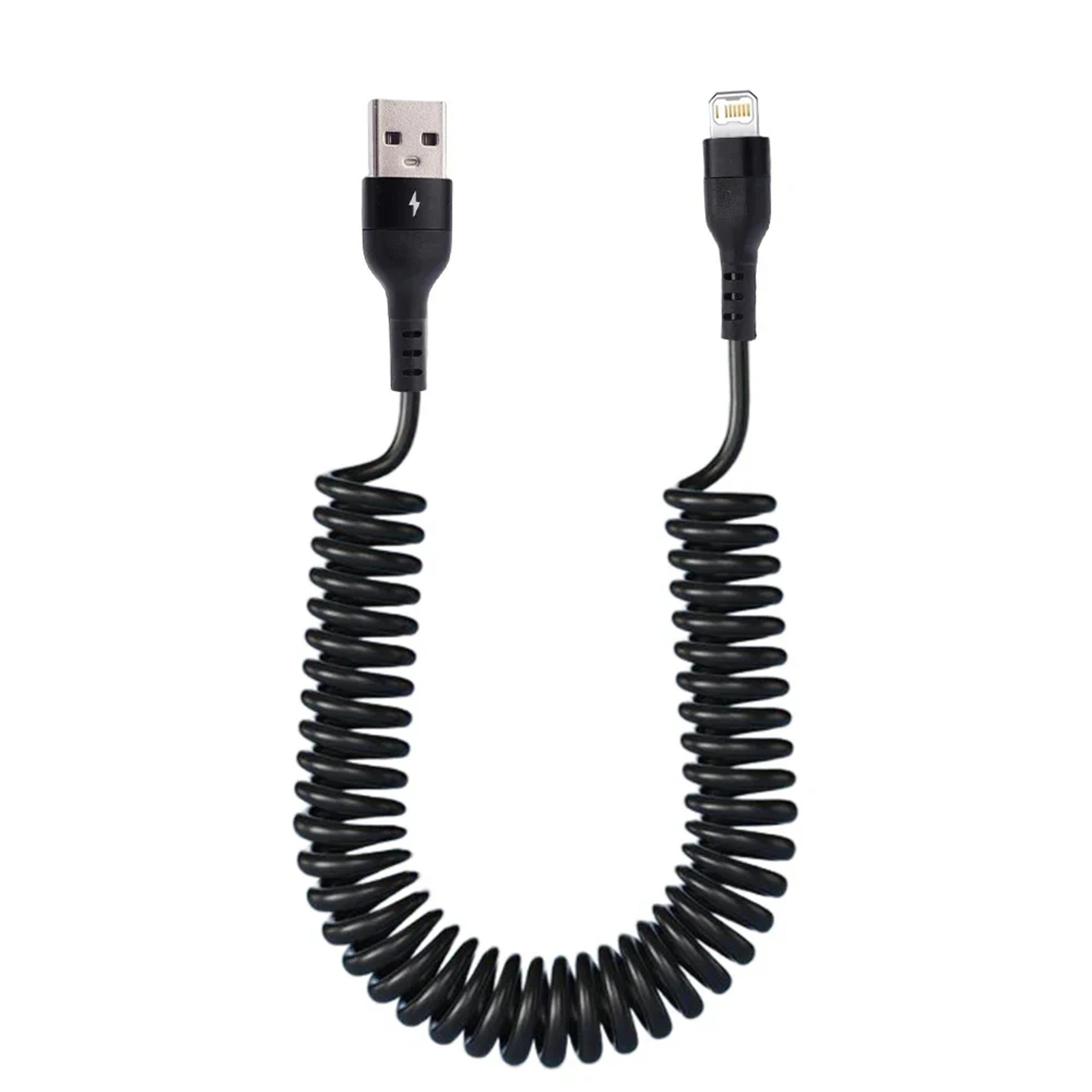 spring iphone charger cable fast charging coiled lightning cable for car and travel