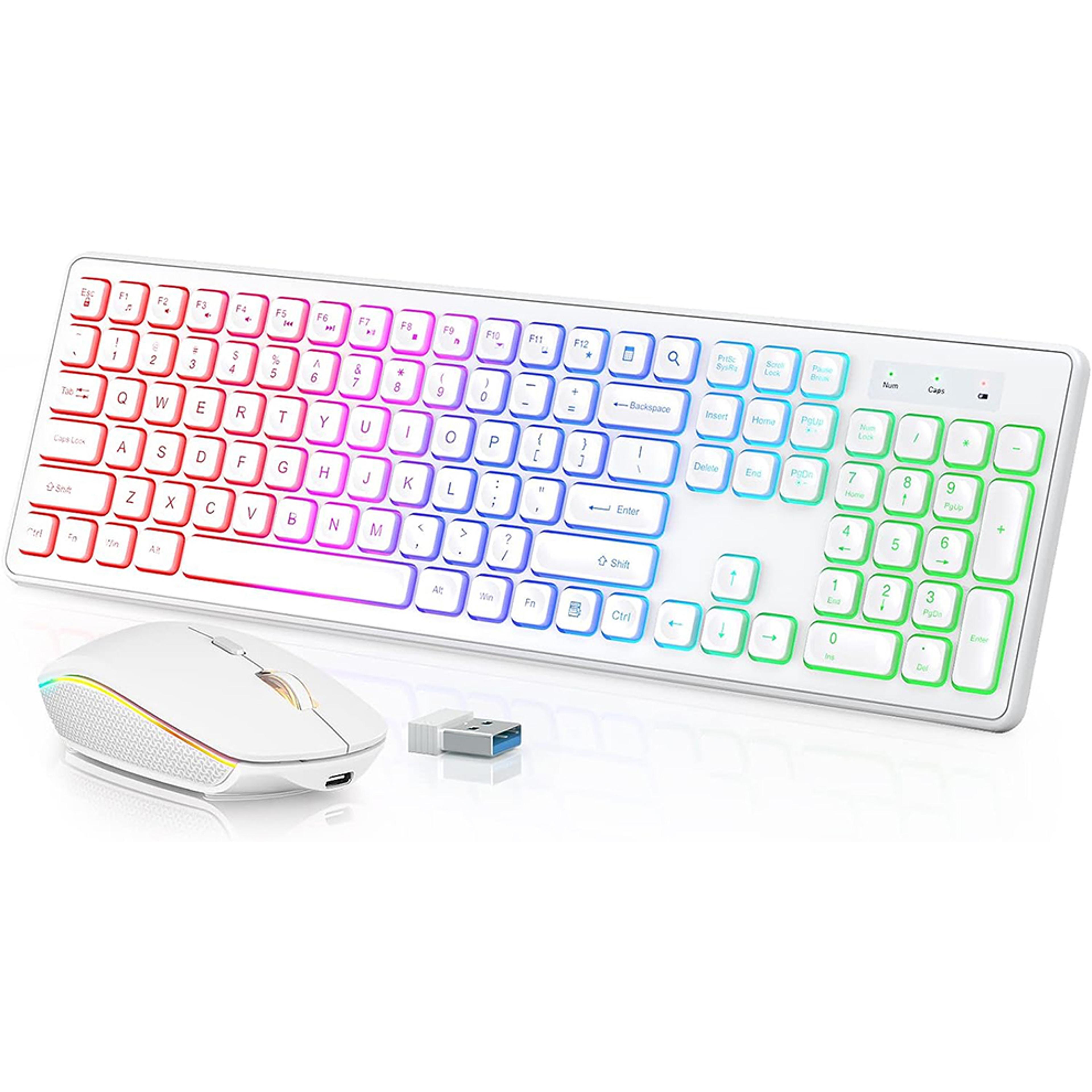 rechargeable backlit wireless keyboard and mouse combo with quiet keys for pc laptop