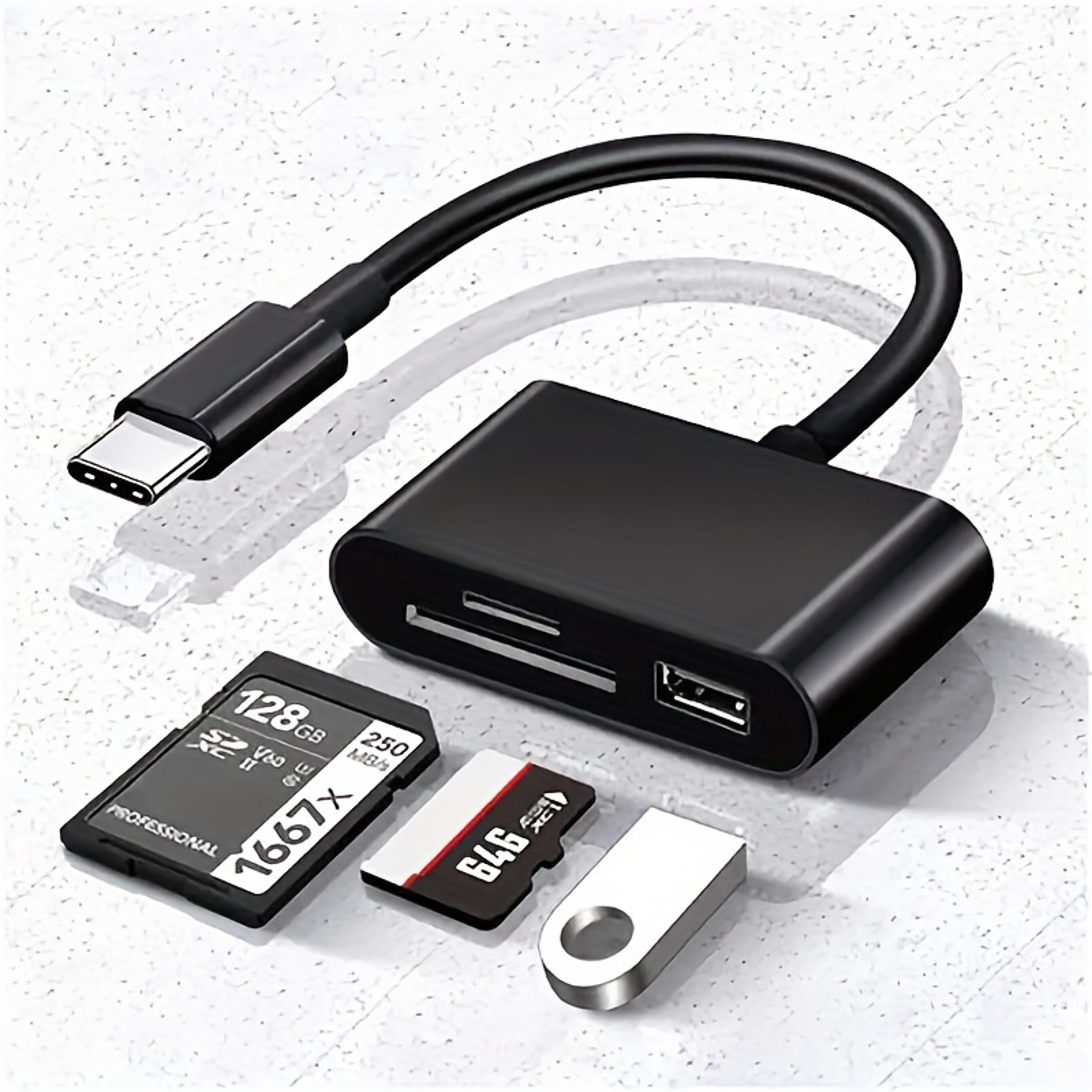 3 in 1 usb c card reader type c to usb adapter with sd tf memory card slots