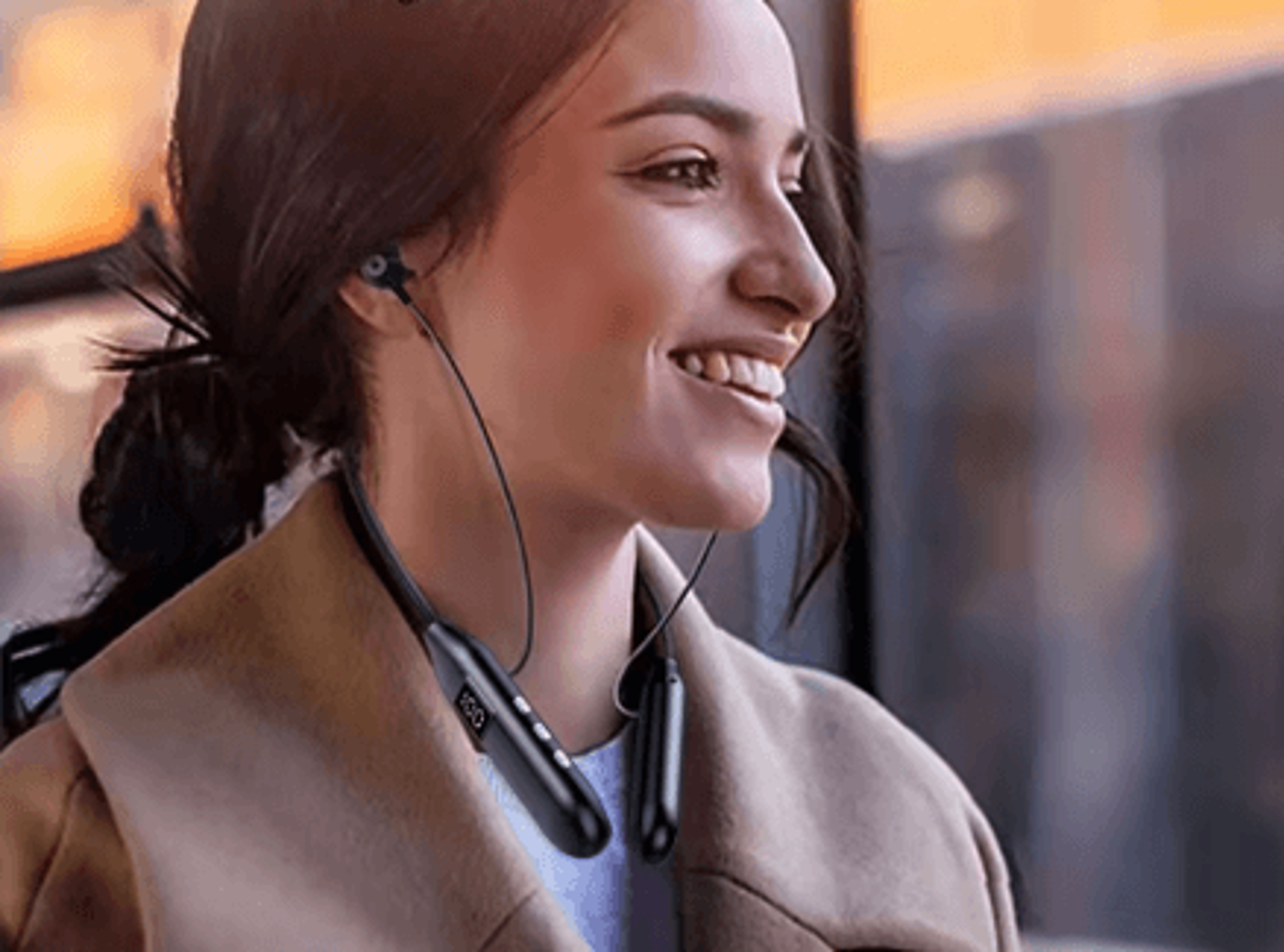 bluetooth neckband headphones with led power display and magnetic earbuds
