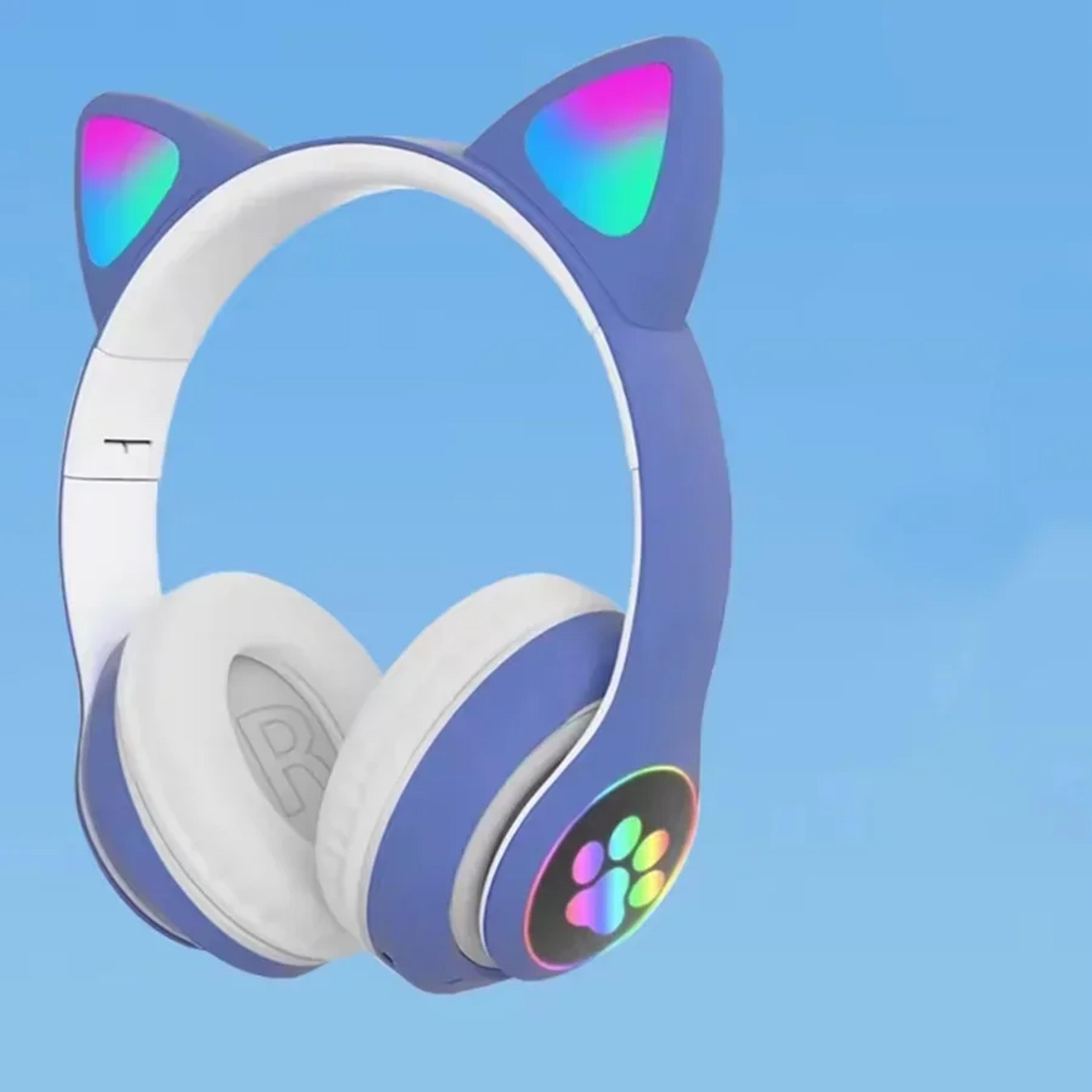 rgb cat ear wireless headphones with microphone for kids and teens