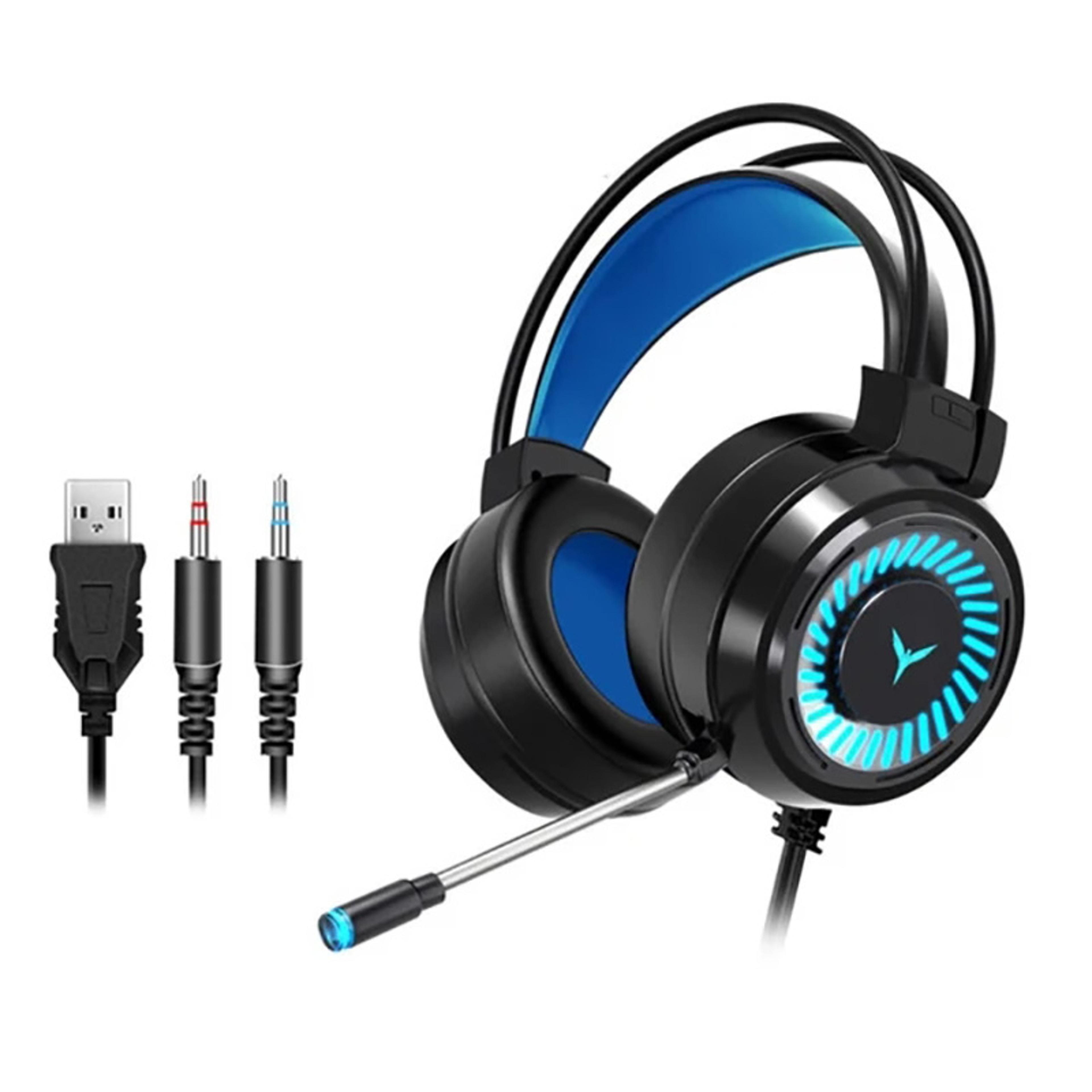 wired gaming headset with surround sound led lights & noise cancelling mic