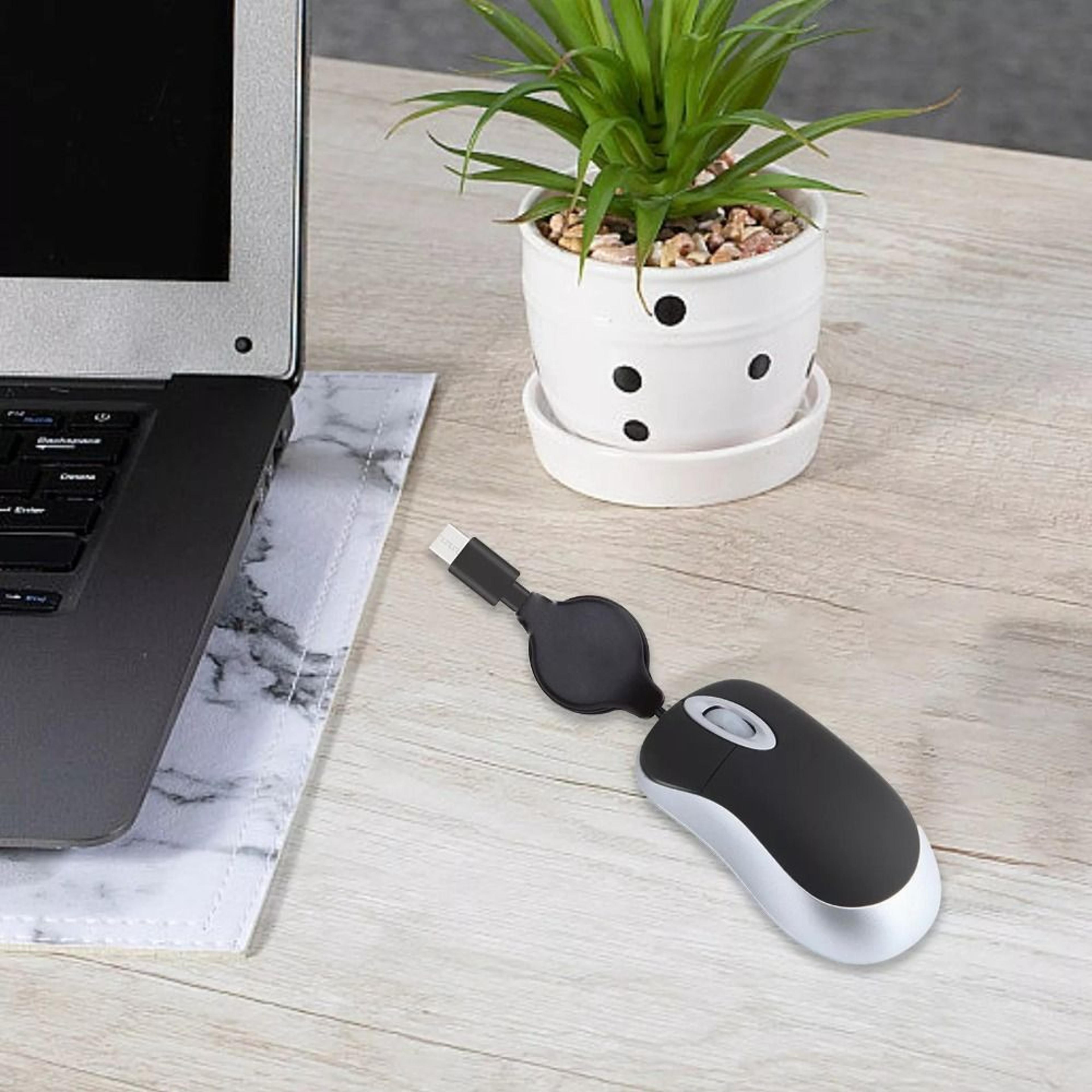 portable usb c wired mouse with retractable cable high sensitivity mini travel mouse