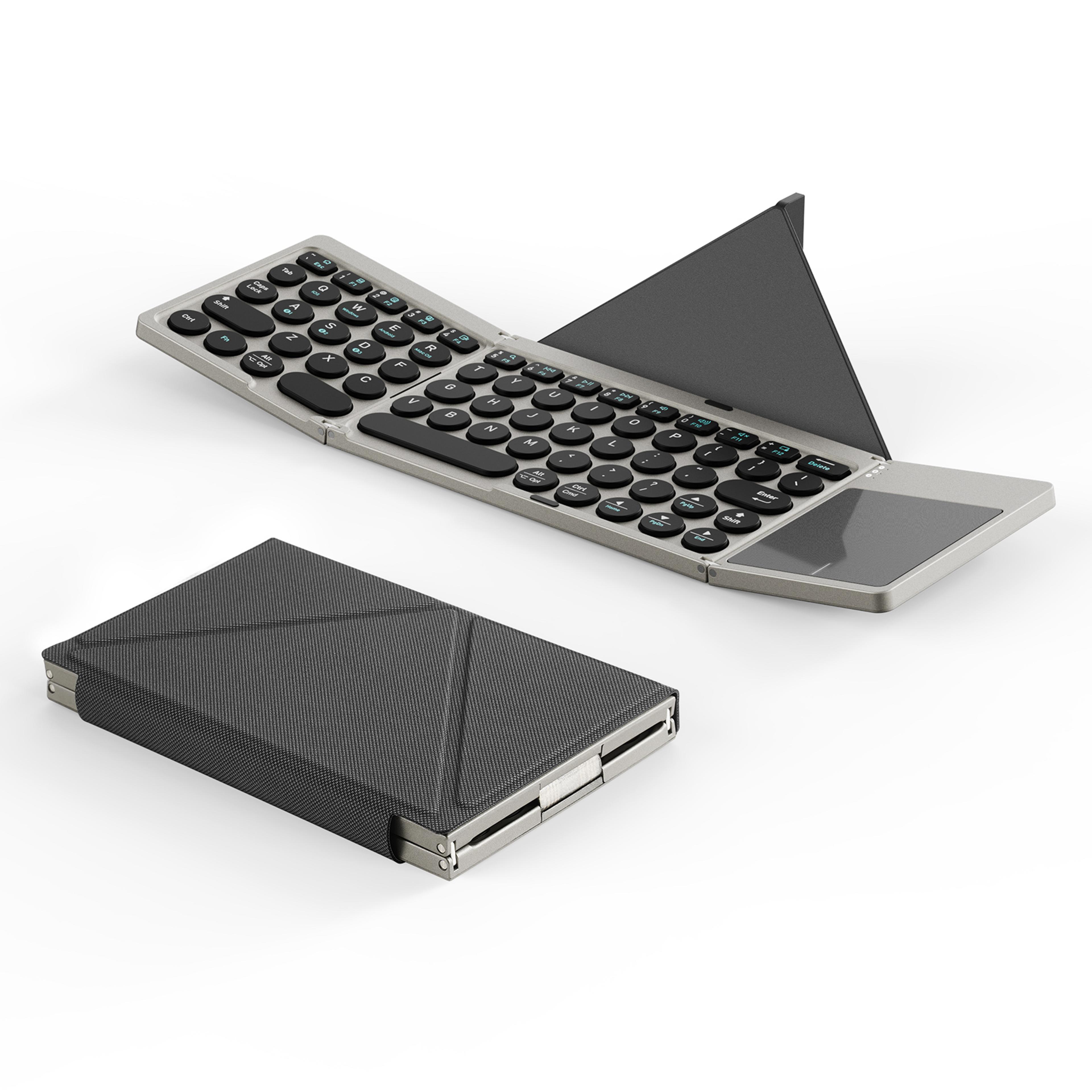 foldable bluetooth keyboard with touchpad & phone holder for tablets phones pc & mac