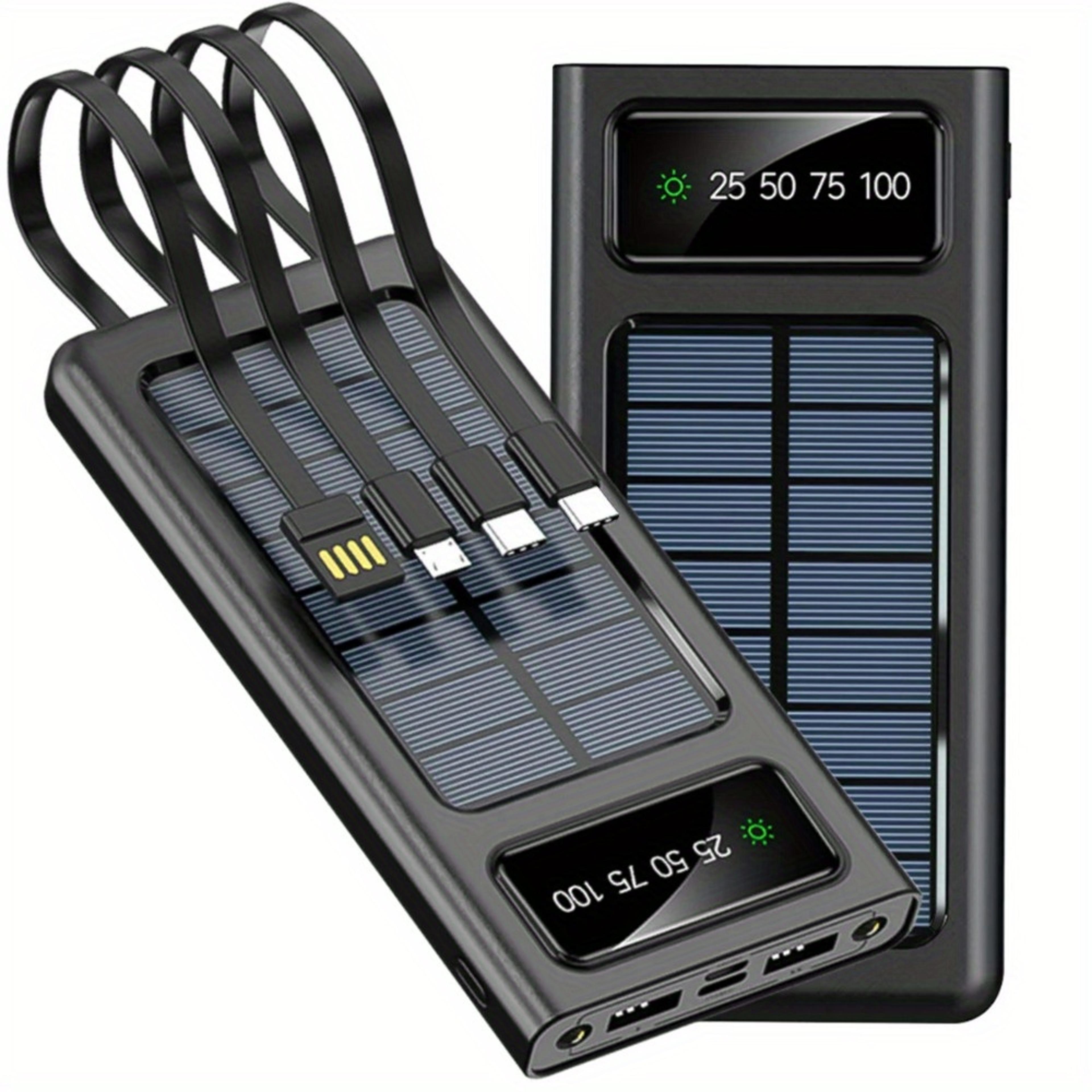 solar power bank with built in cables fast charging portable charger