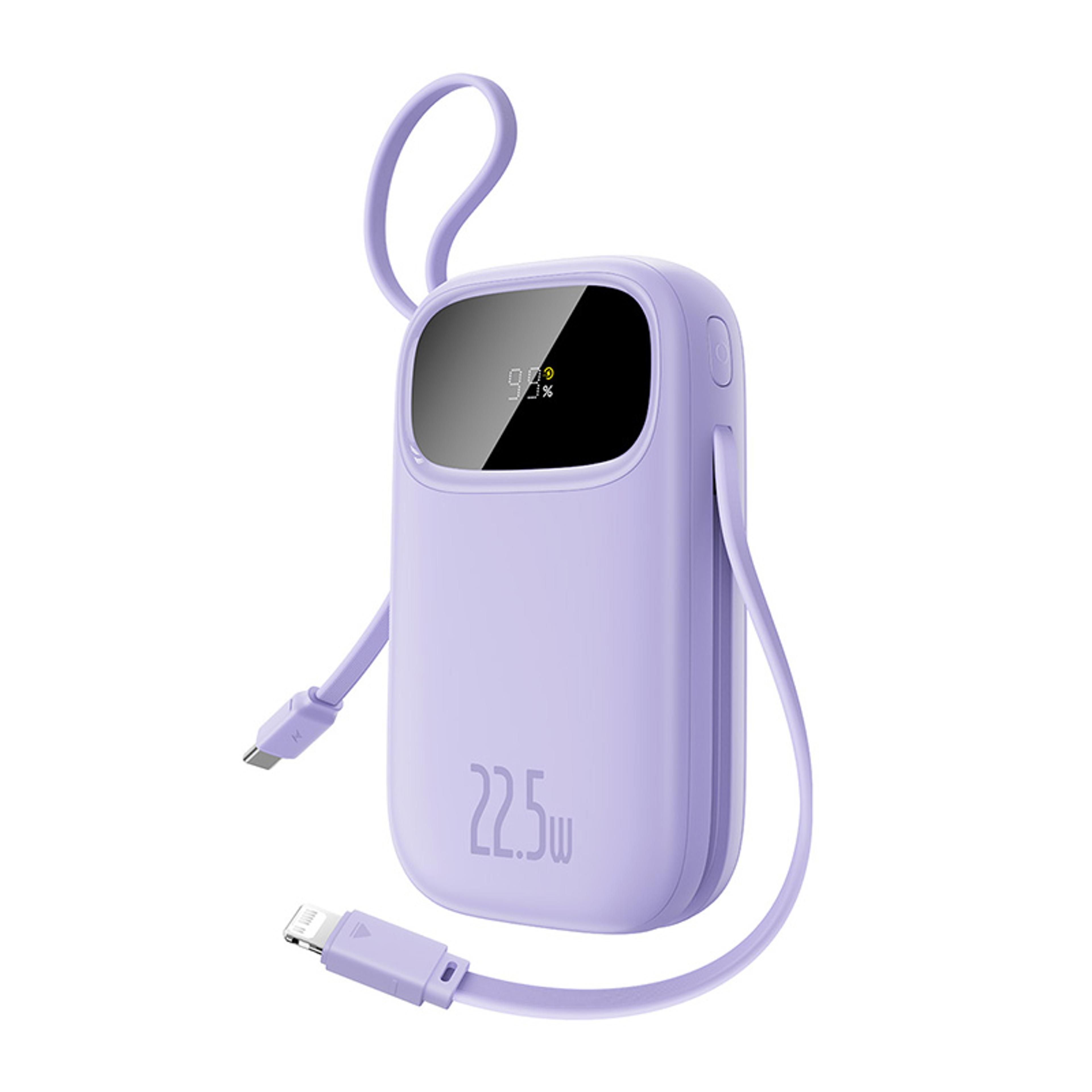 portable power bank with built in retractable usb c & lightning cables