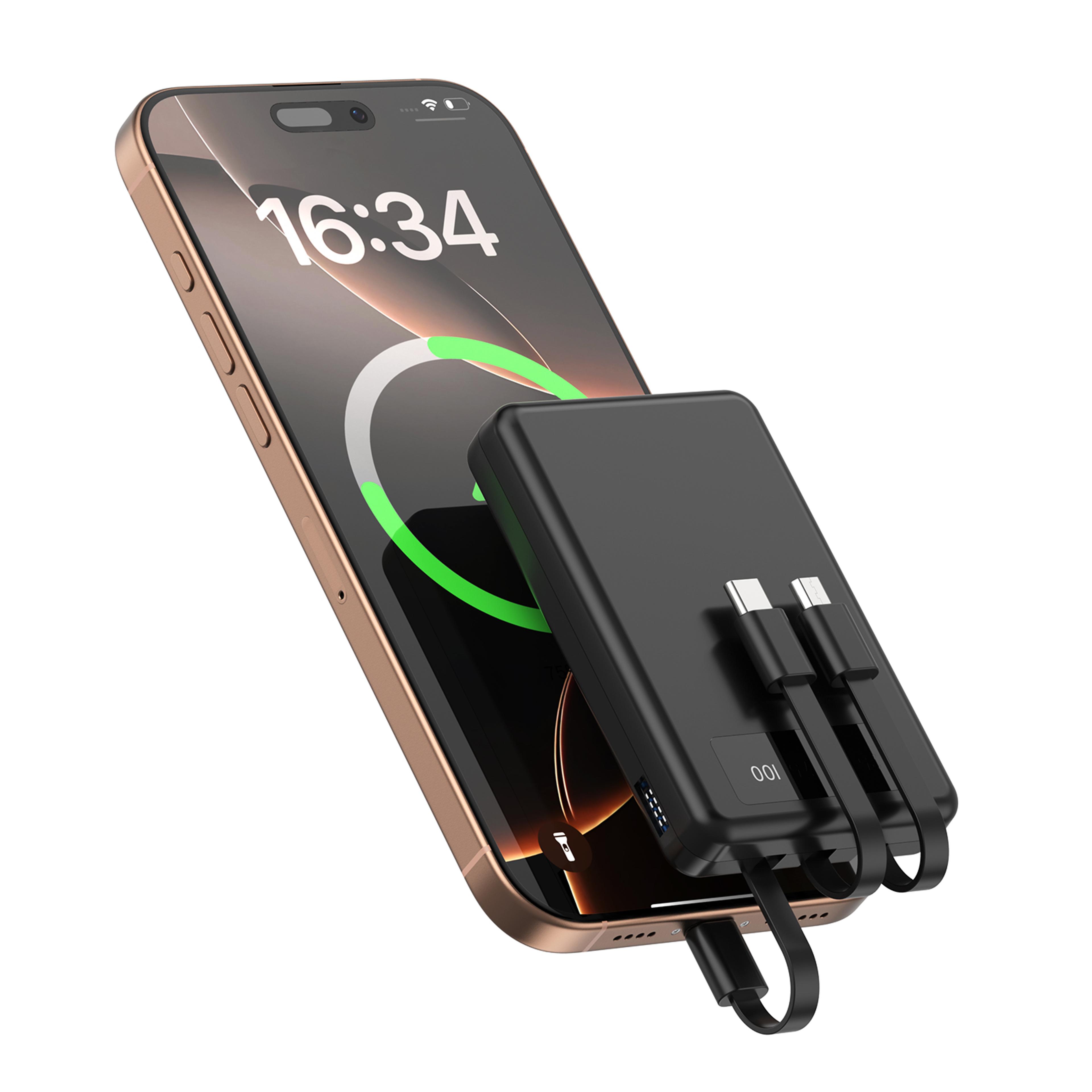 portable power bank with built in cables led display slim travel chargers