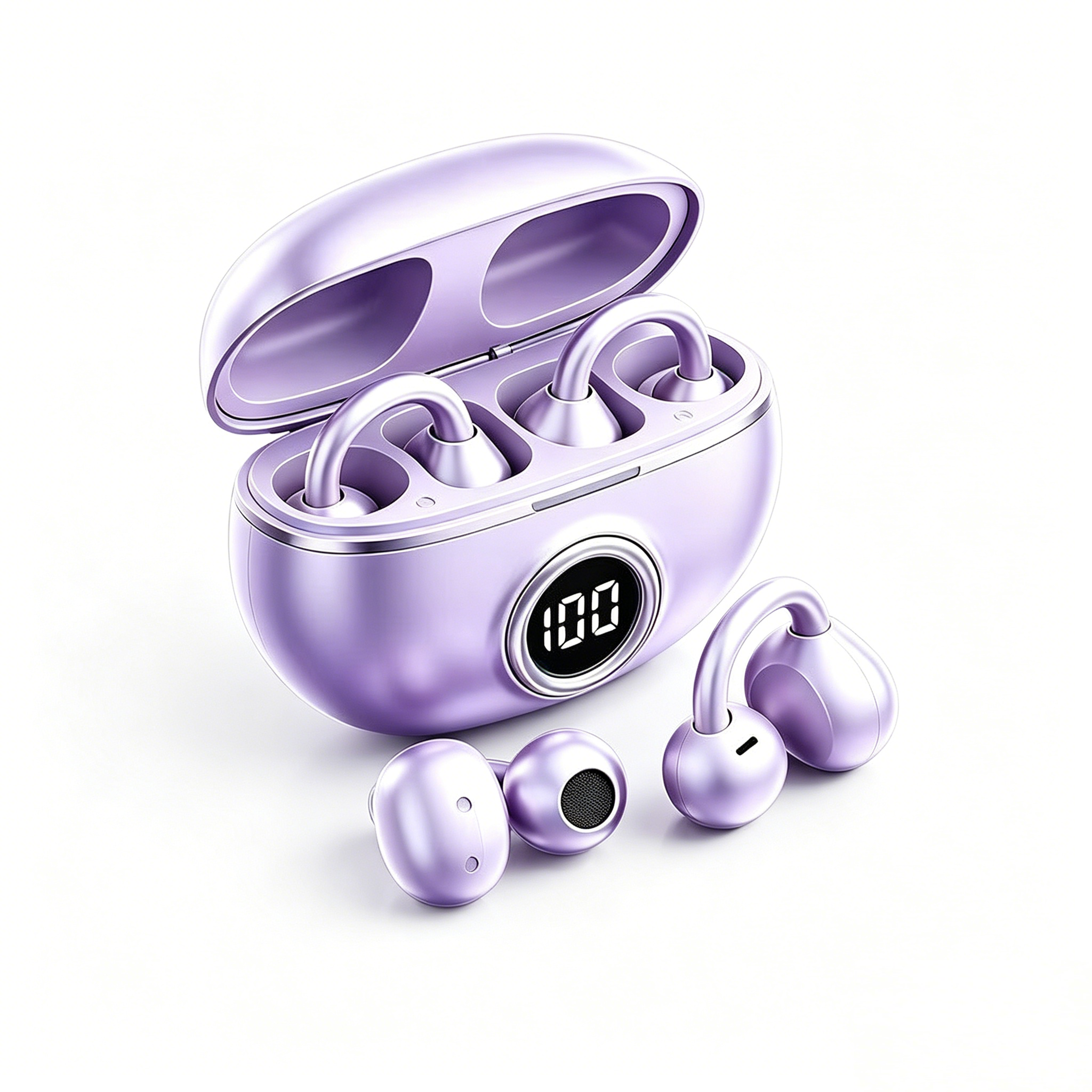 clip on open ear bluetooth headphones with mic and digital display for small ears