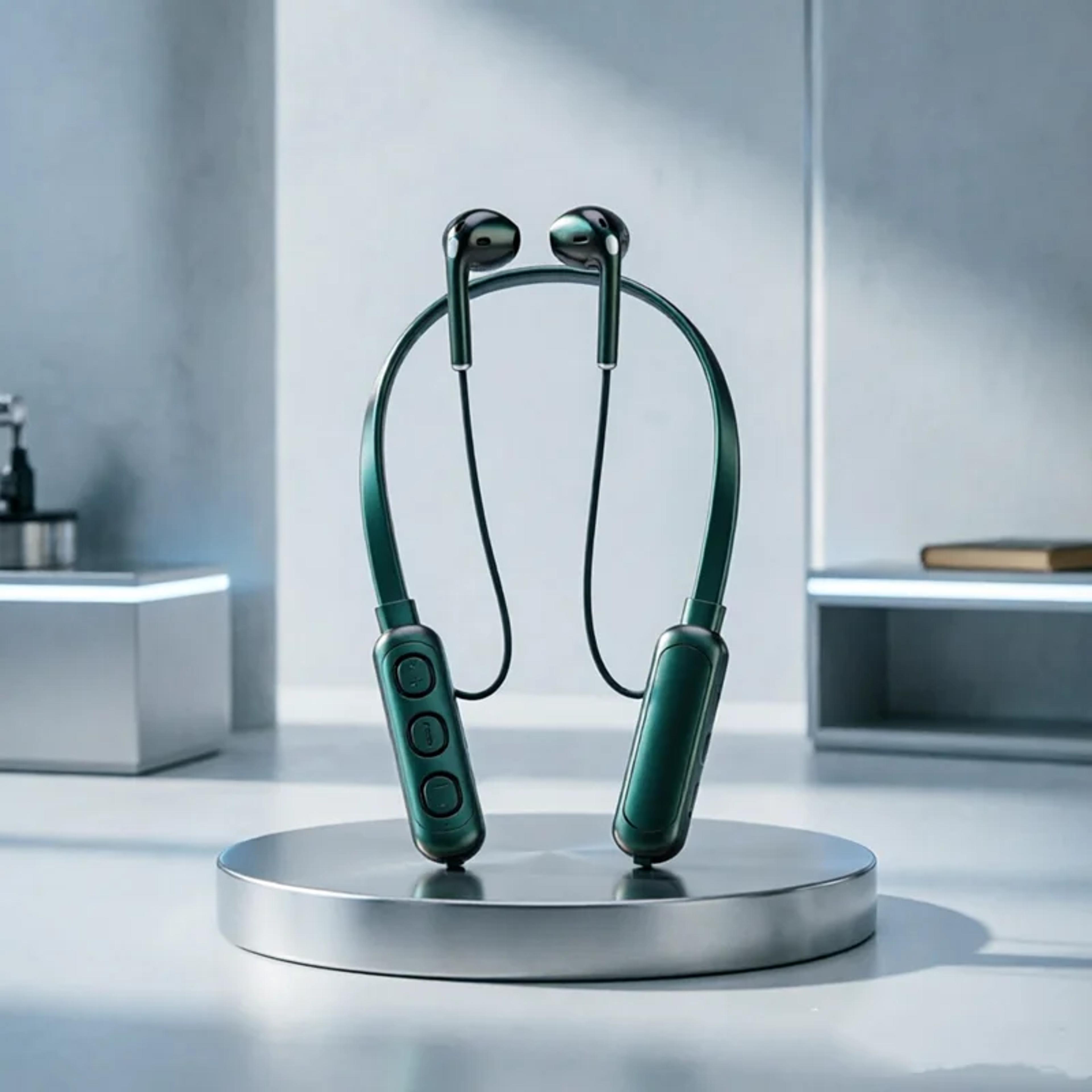 bluetooth neckband earphones with mic wireless stereo headset for sports work & travel