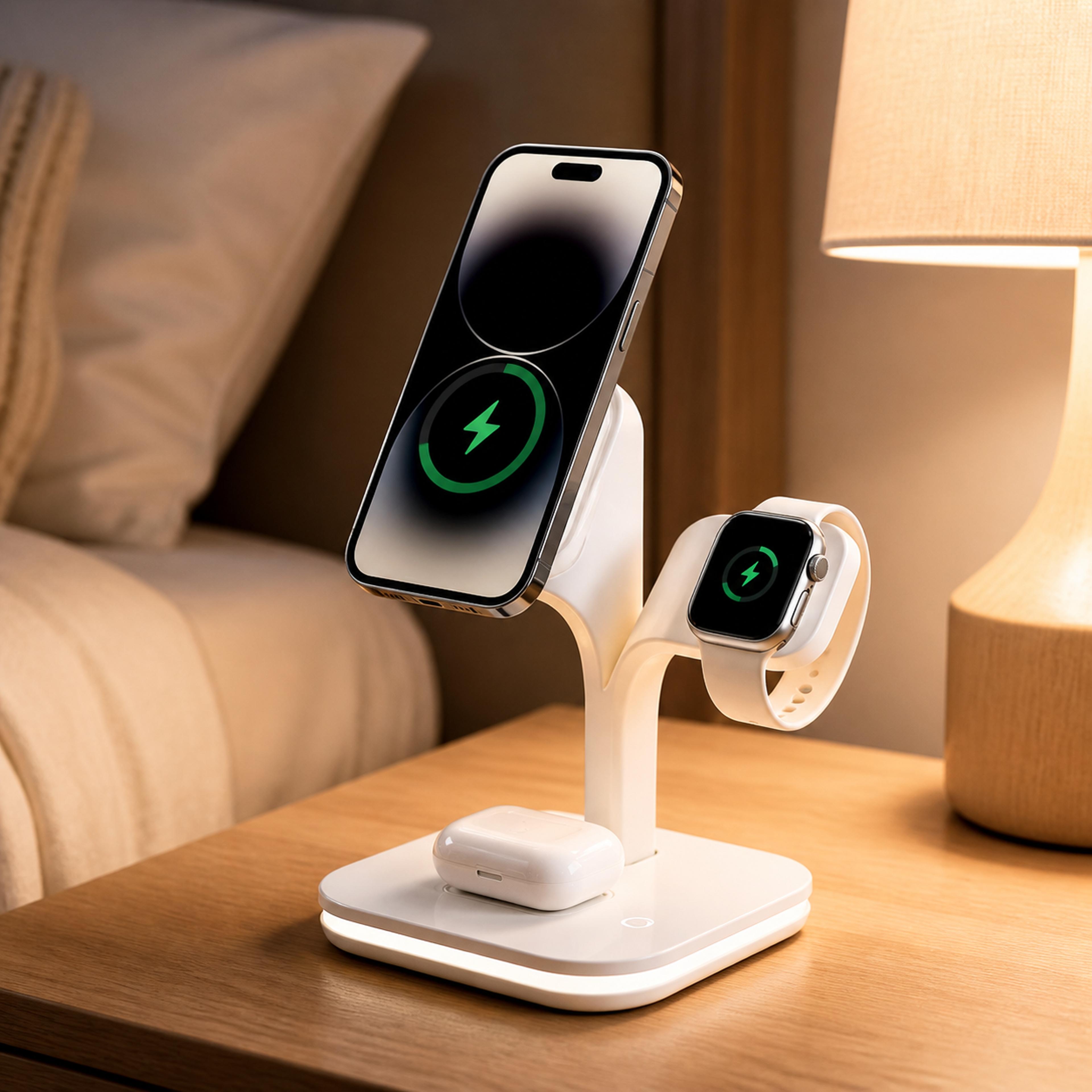 magnetic wireless charger stand fast charging station for phone watch & earbudsss