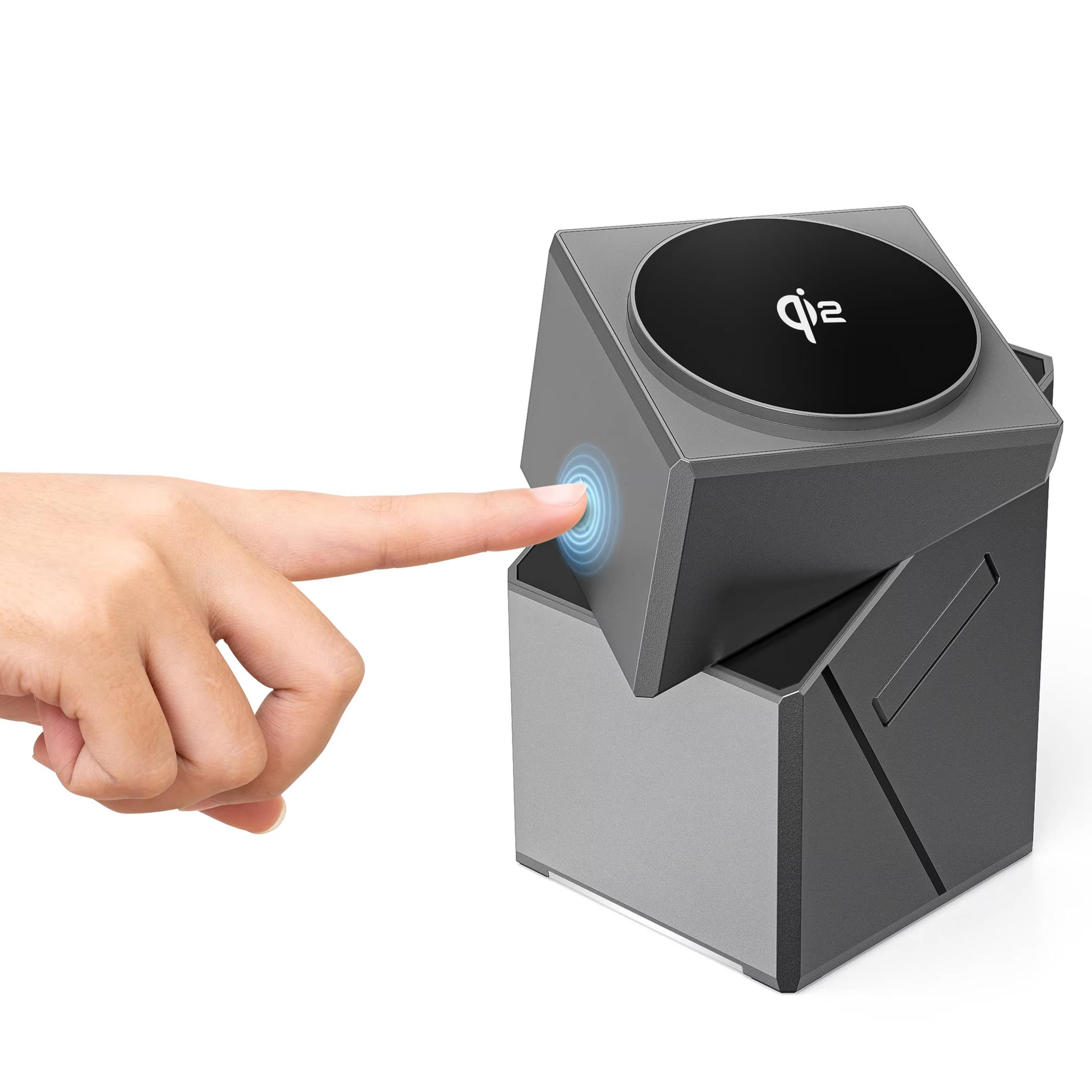 cube magnetic wireless charging station auto rotating charger for phone watch & earbuds