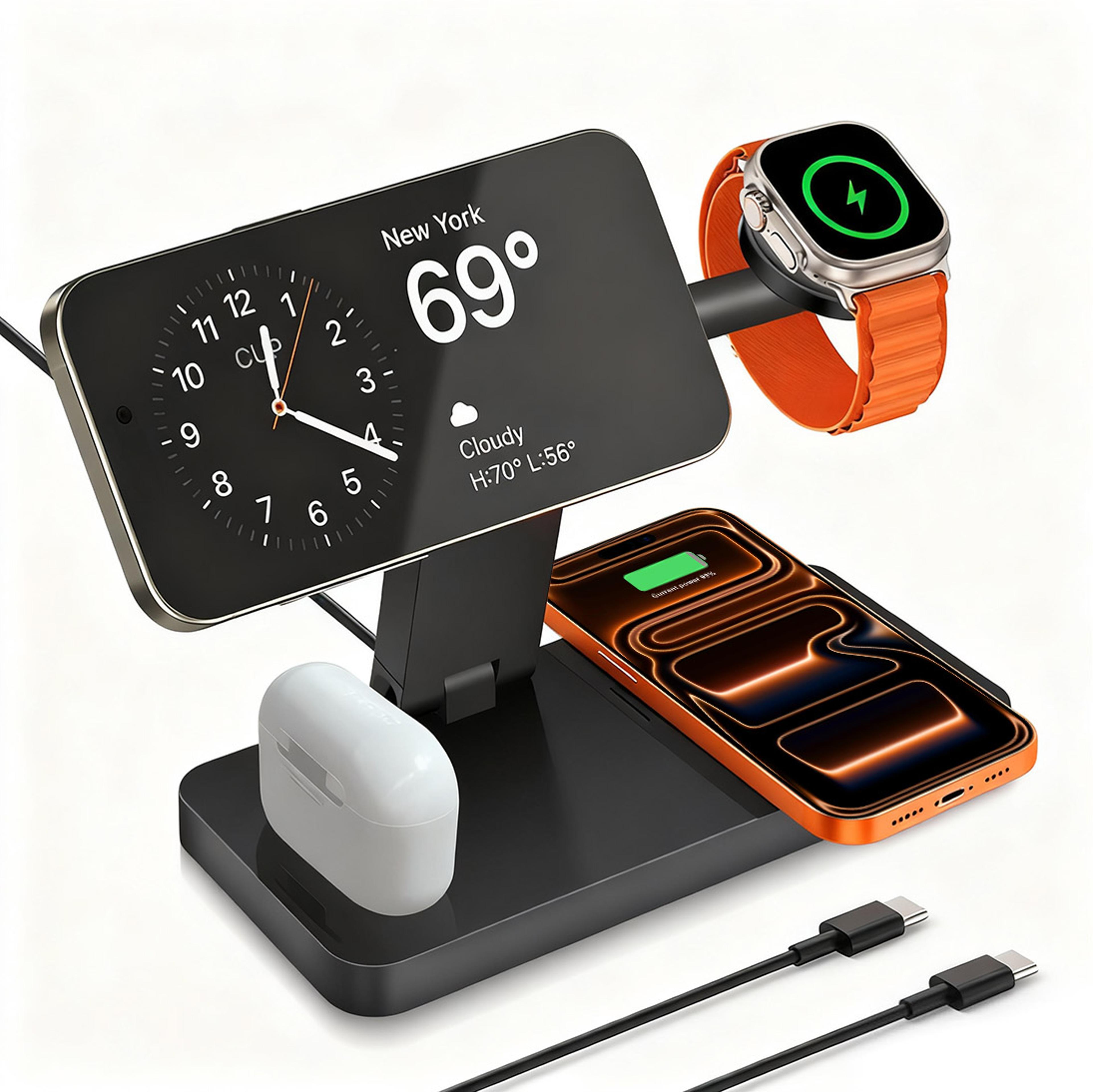 magnetic wireless charging station fast charging dock for phone watch earbuds & tablet