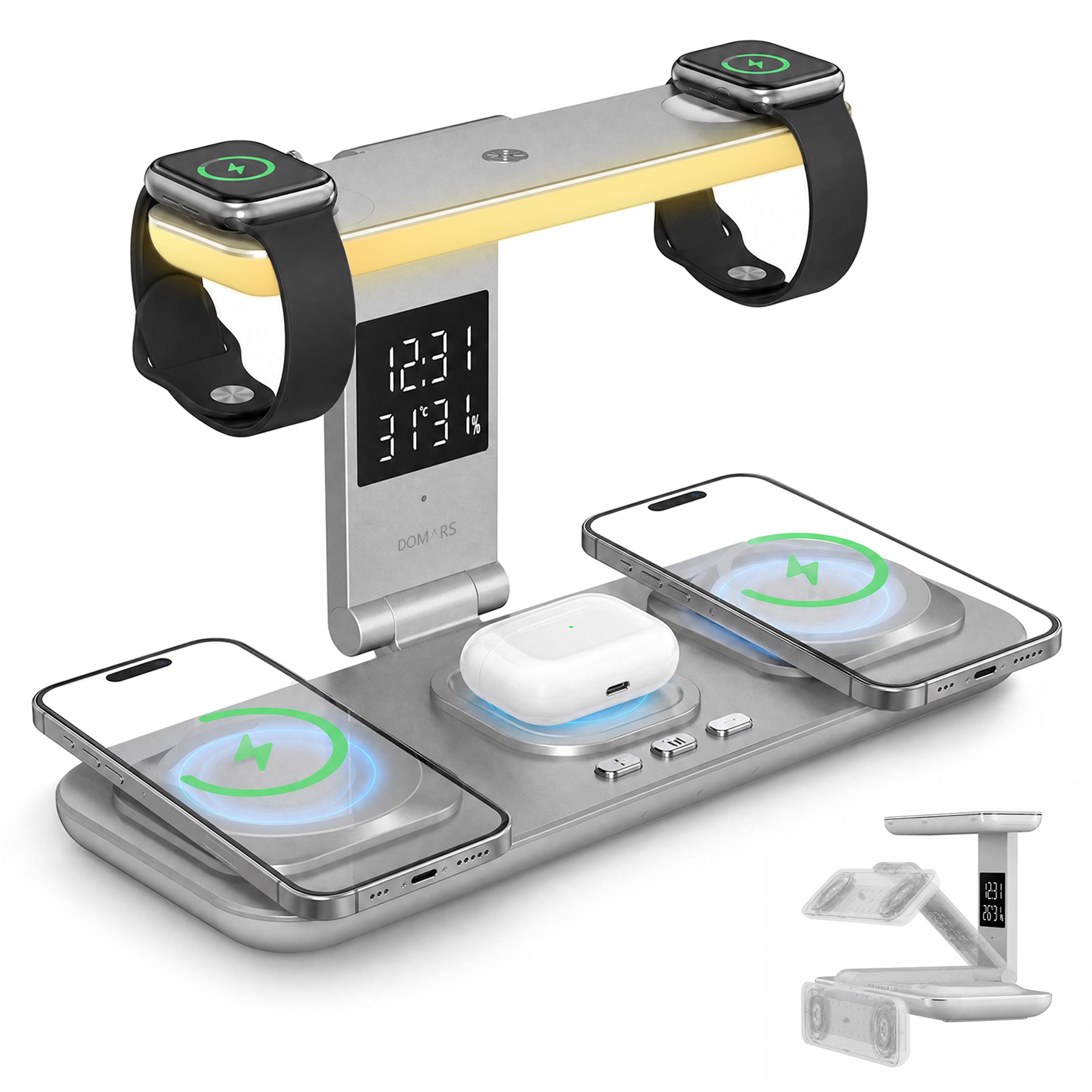 foldable wireless charger with clock night light & magnetic charging station