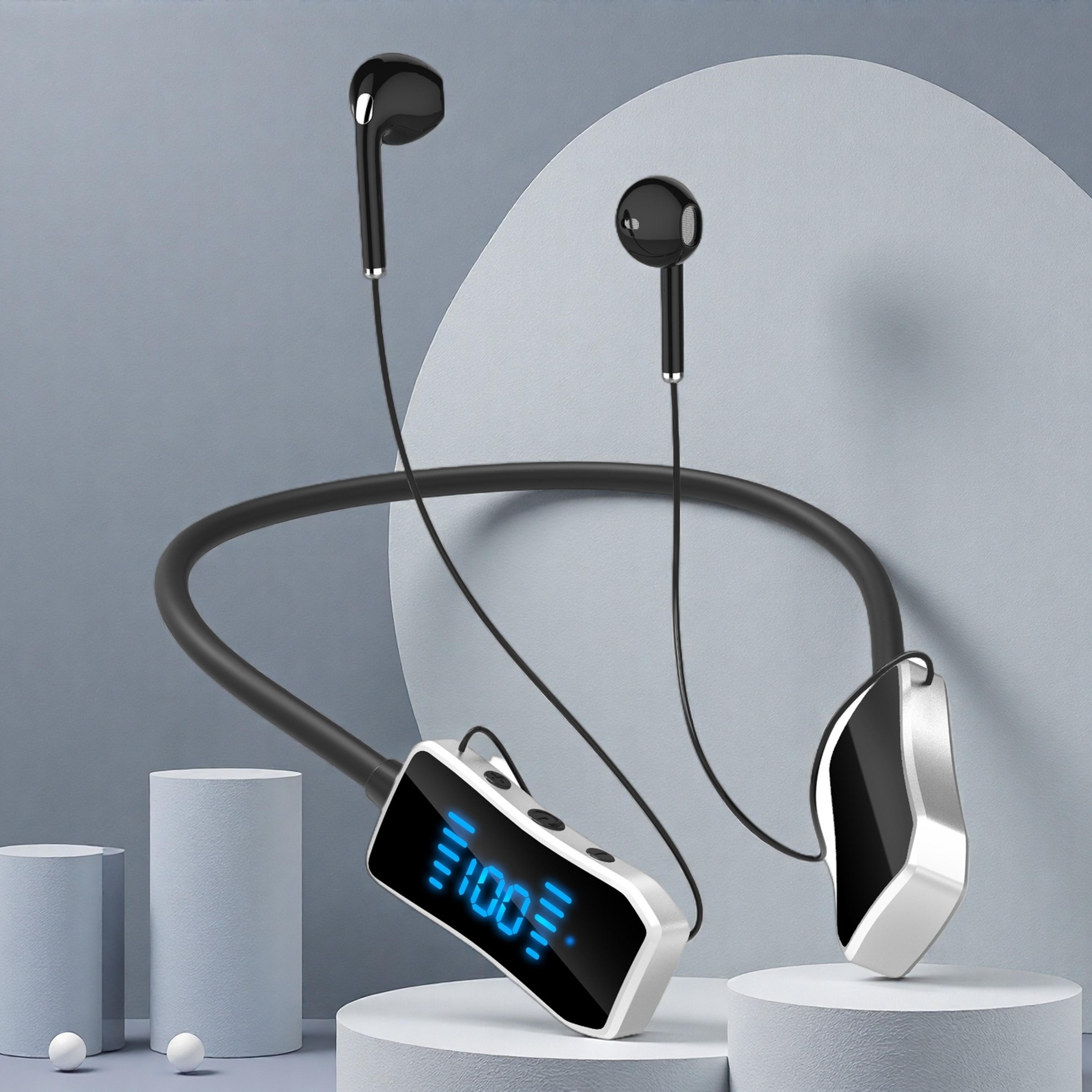 bluetooth neckband headphones with magnetic earbuds, noise cancelling mic & waterproof design