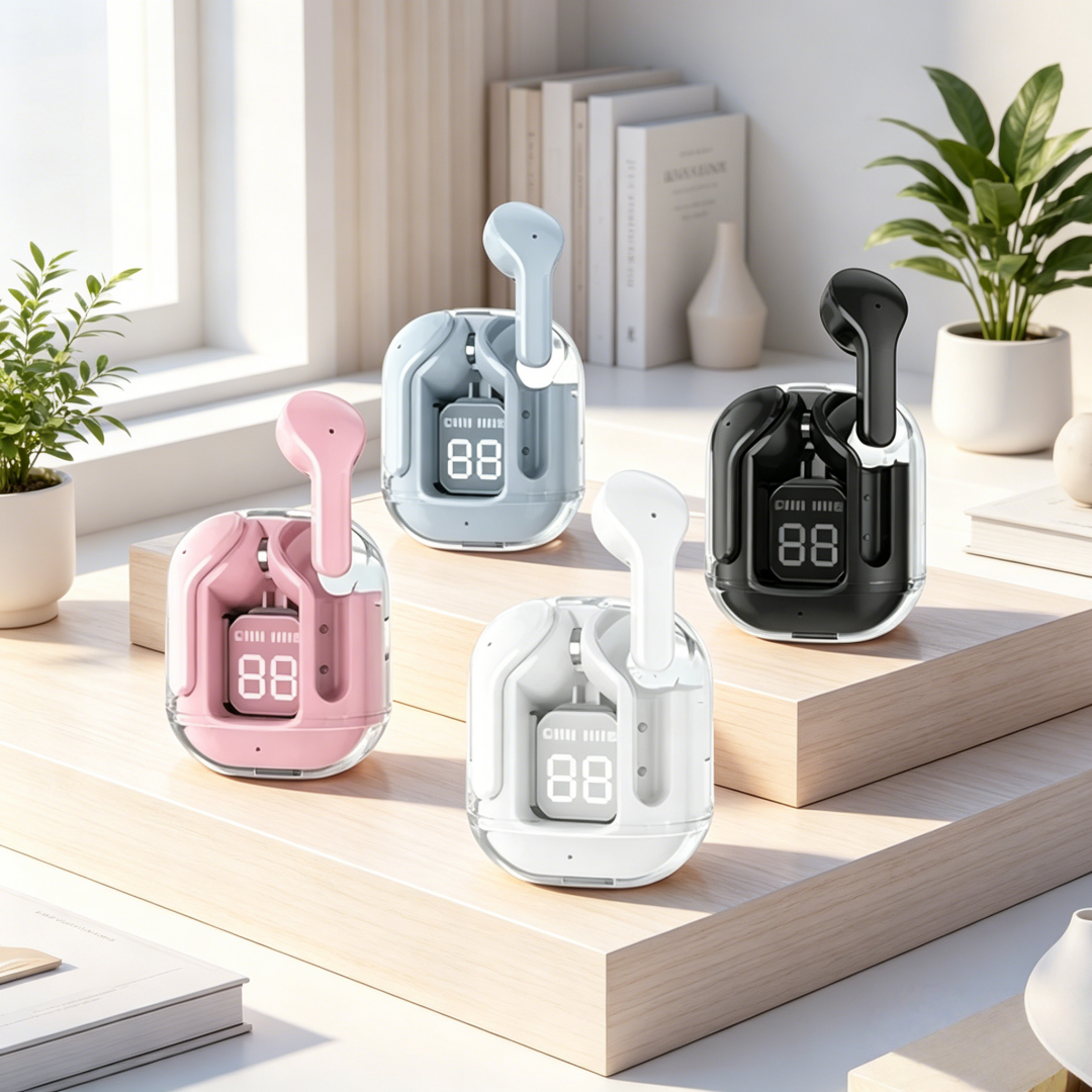 wireless earbuds with led digital display charging case