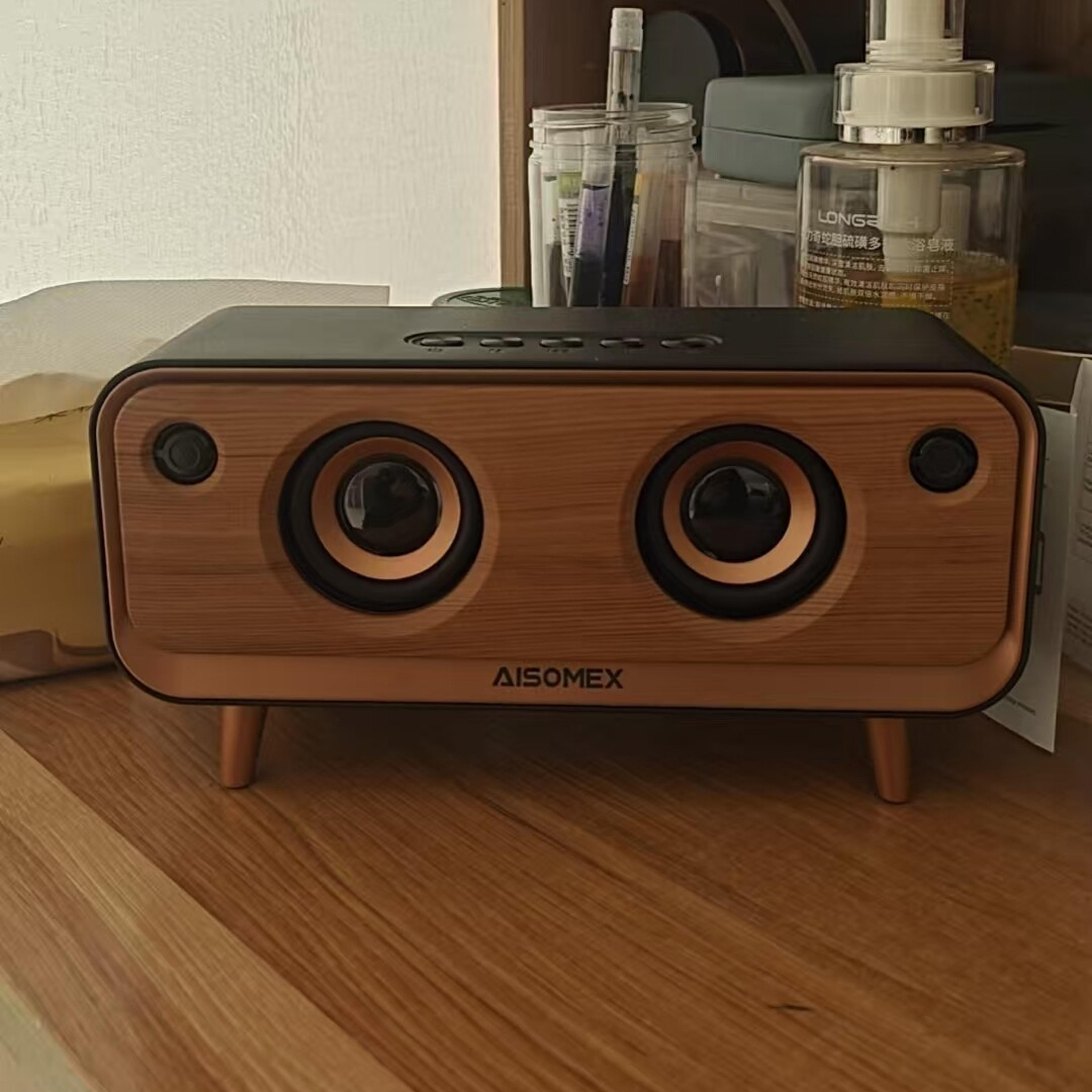 retro wooden portable bluetooth speaker with stereo sound and rgb lights