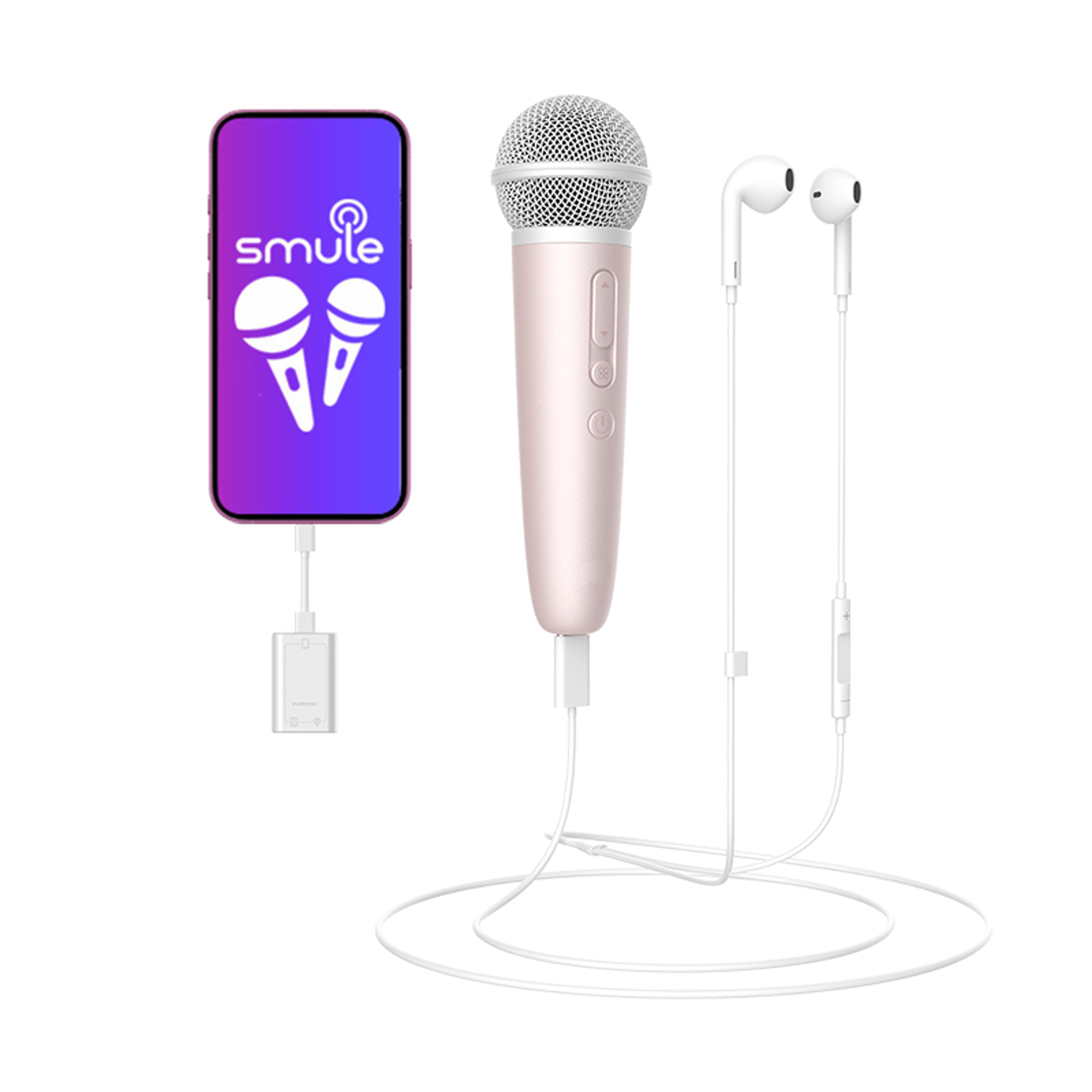 portable karaoke microphone with earphone monitor for singing & recording