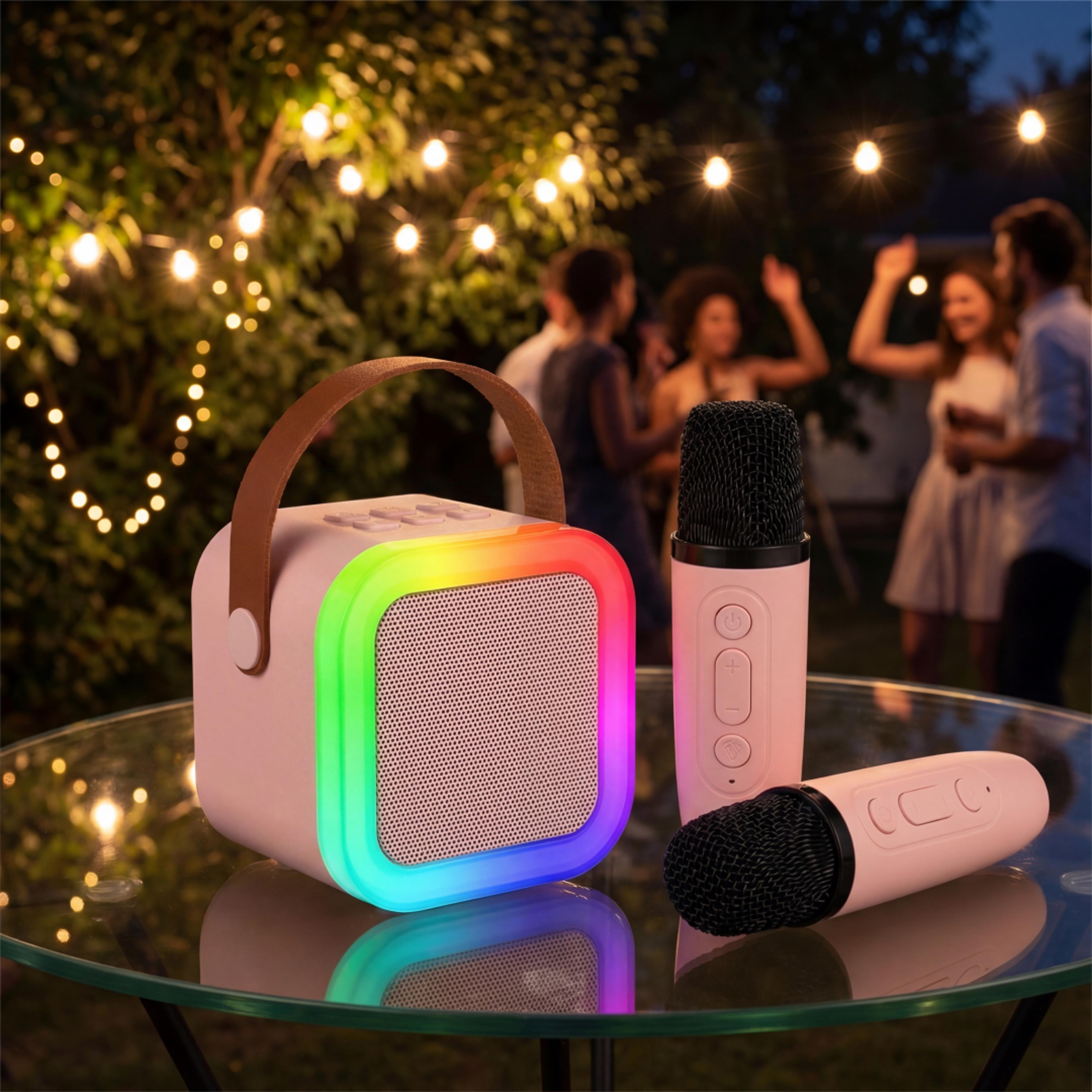 portable karaoke machine with dual wireless microphones bluetooth speaker rgb lightss