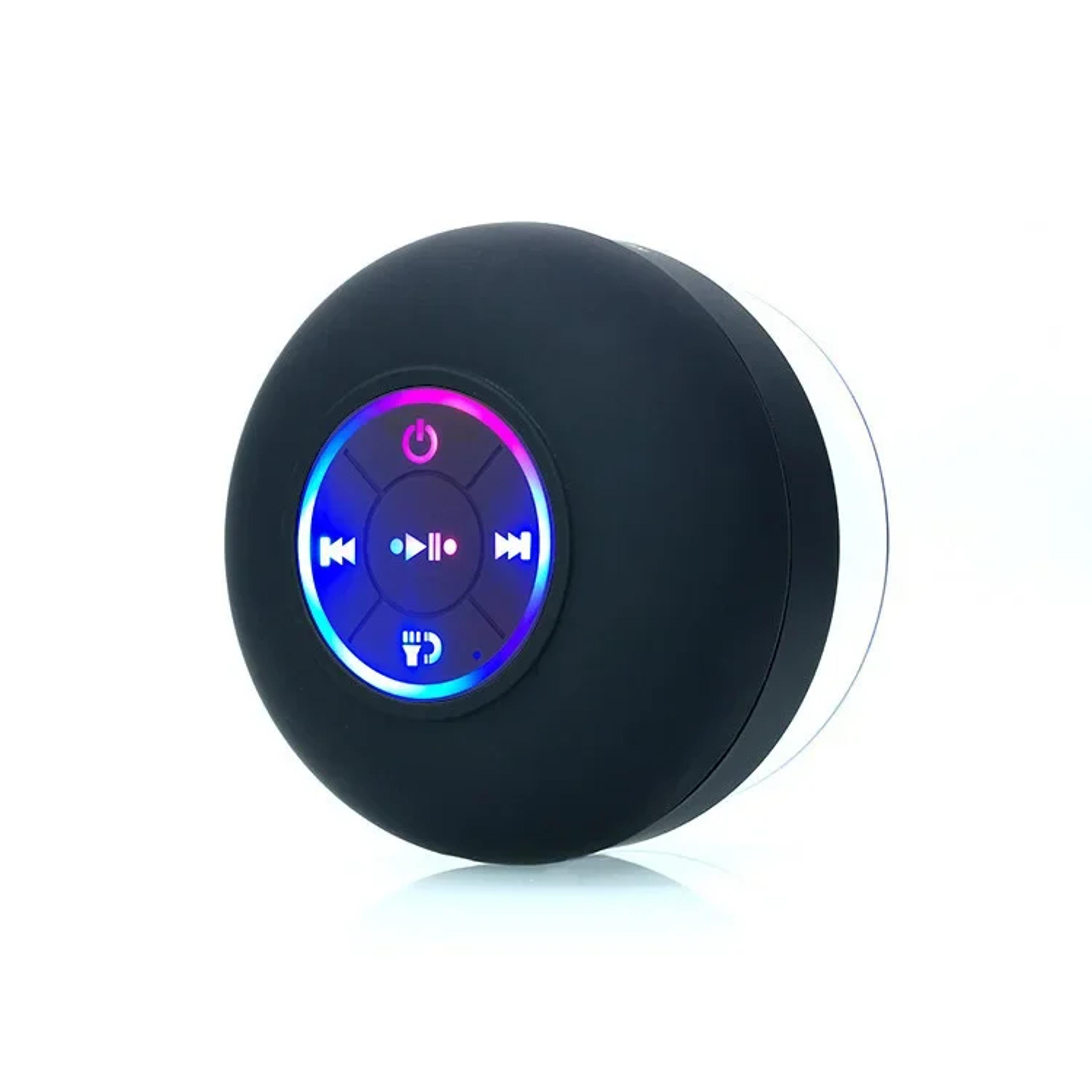 waterproof bluetooth speaker with suction cup and led lights for shower & outdoor use
