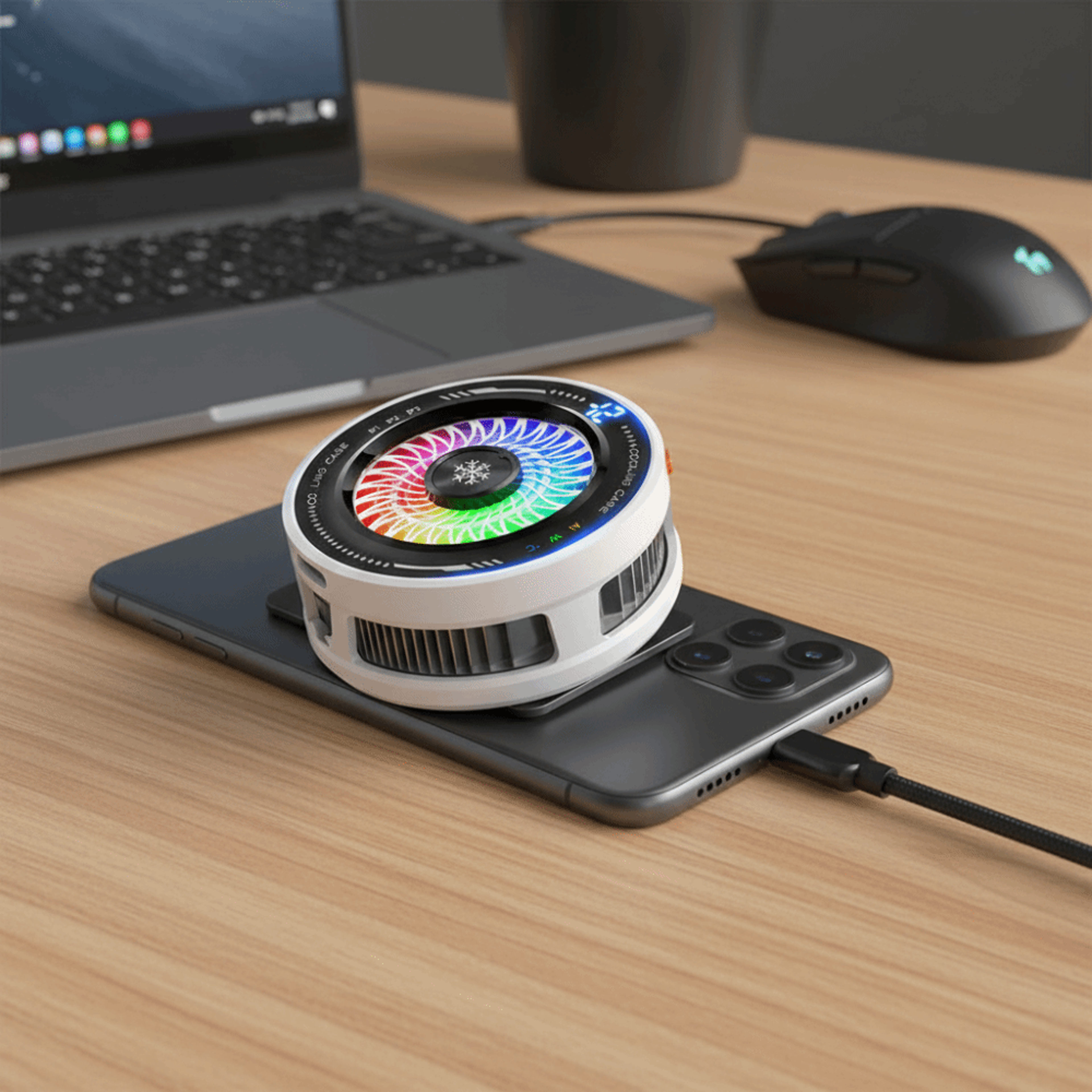 magnetic phone cooler with rgb led cooling modes for mobile gaming