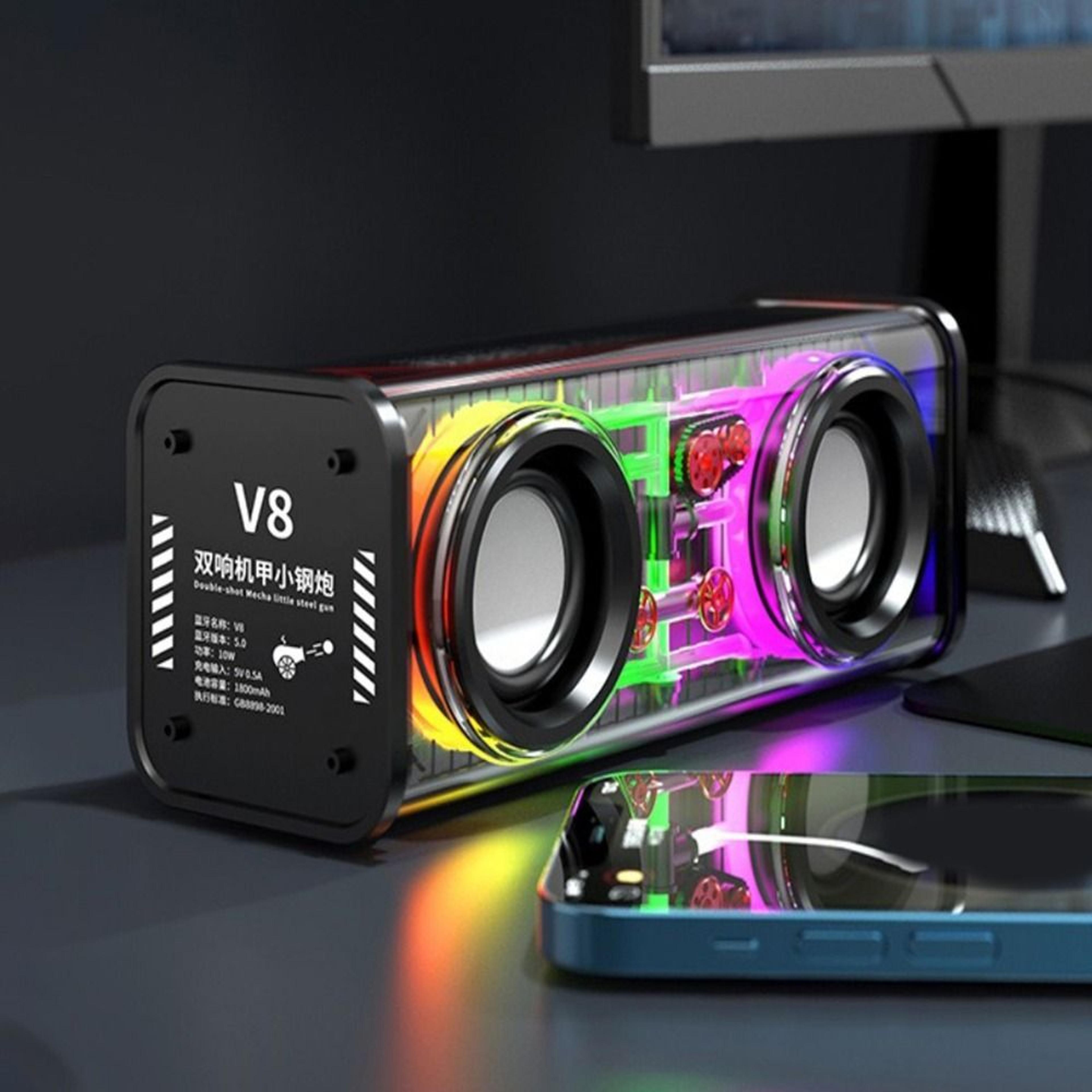 transparent mecha bluetooth speaker with rgb lights tws stereo & battery