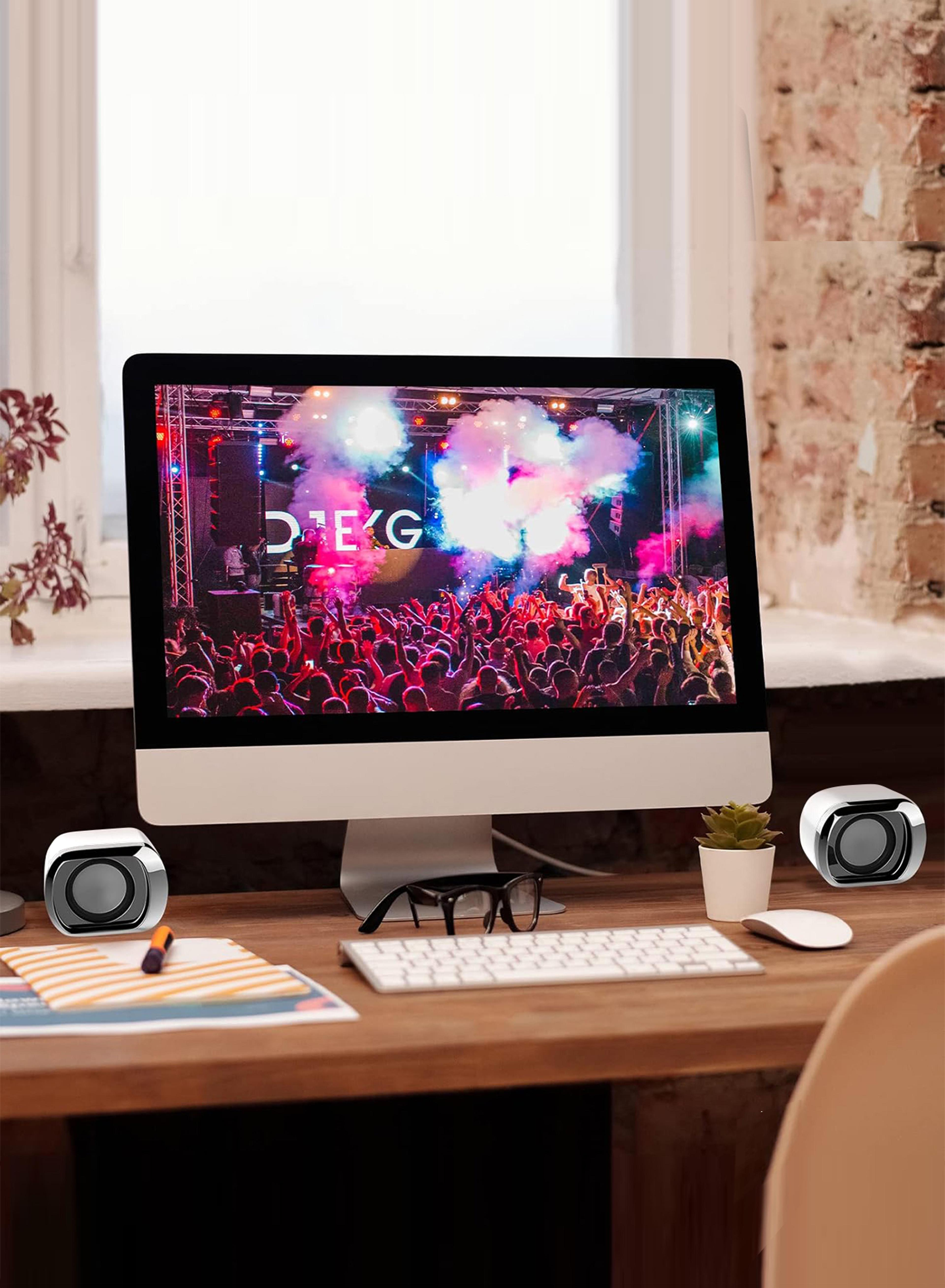 compact usb computer speakers with volume control for laptop & desktop