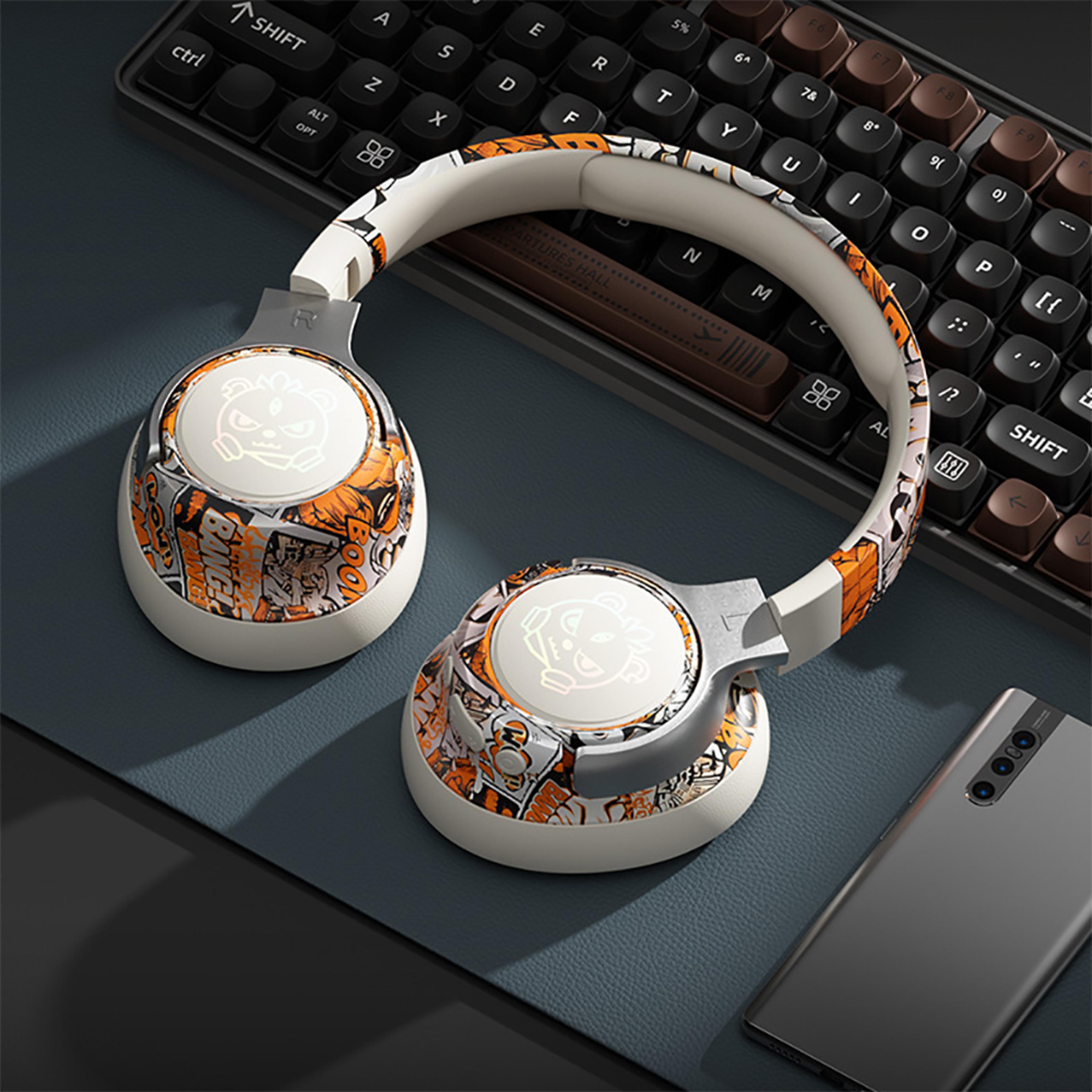 bluetooth wireless gaming headset with rgb lights low latency & noise cancelling mics