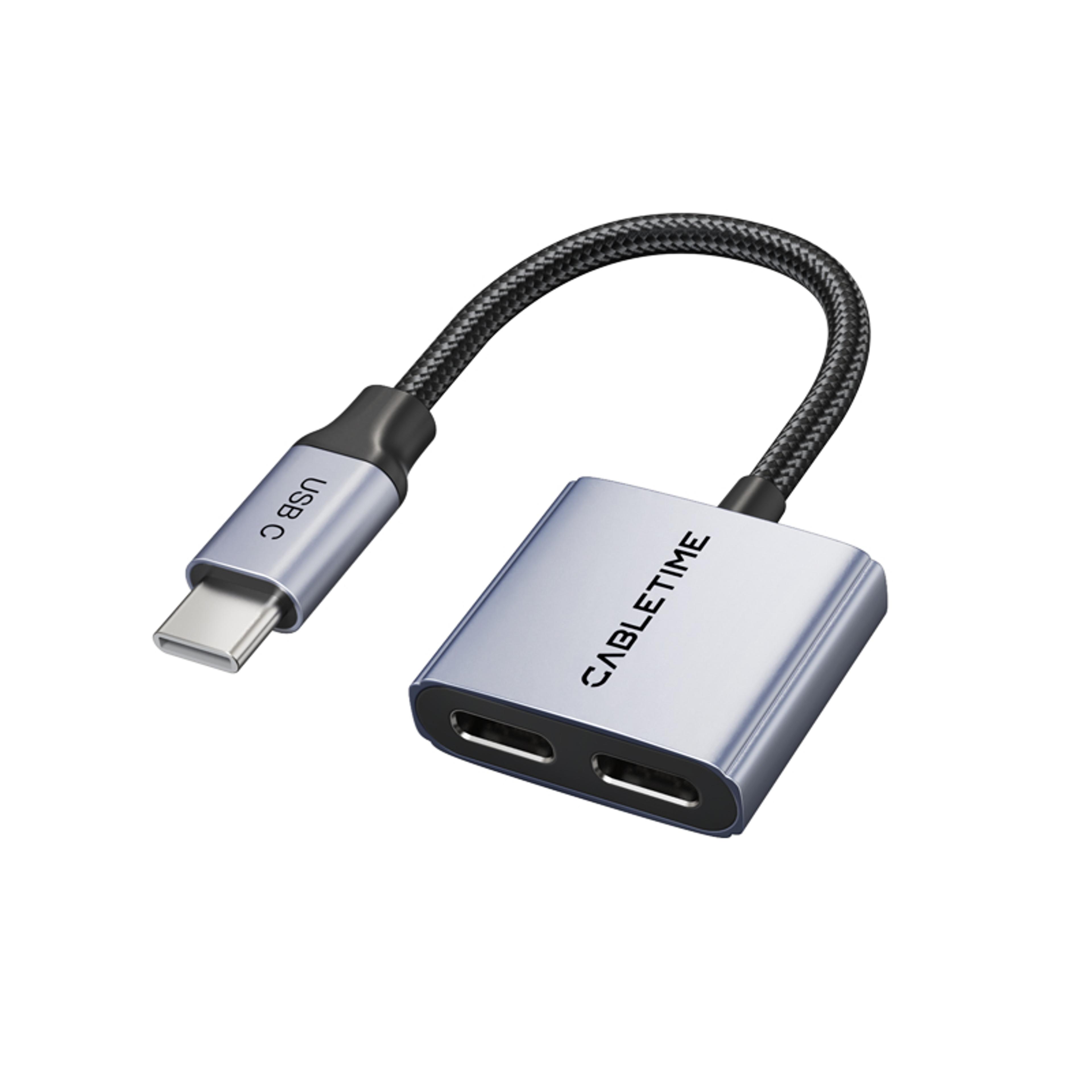usb c to dual usb c adapter pd 60w fast charging usb c headphone and charger splitter