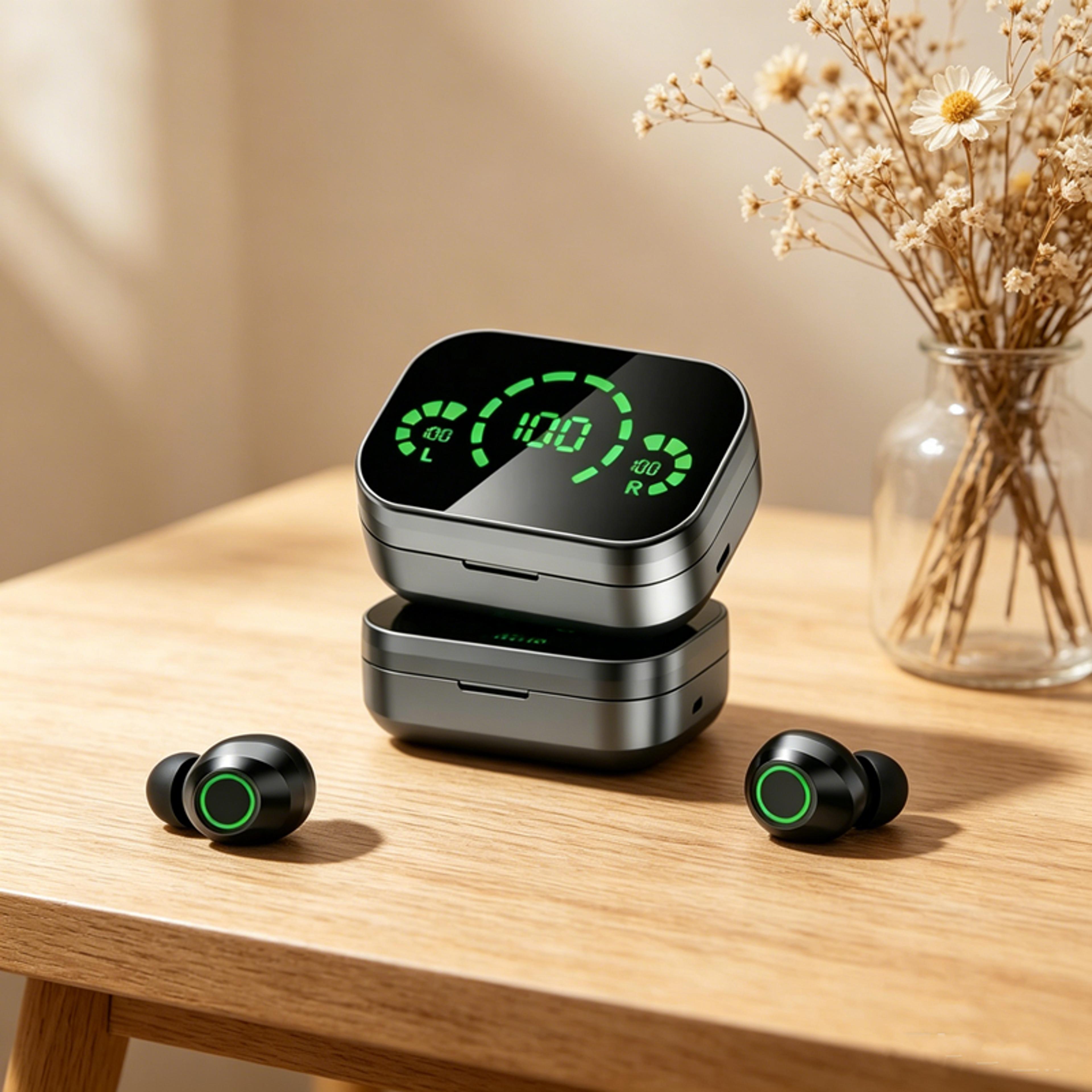 tws wireless earbuds bluetooth headphones with mic and led charging case for smartphones