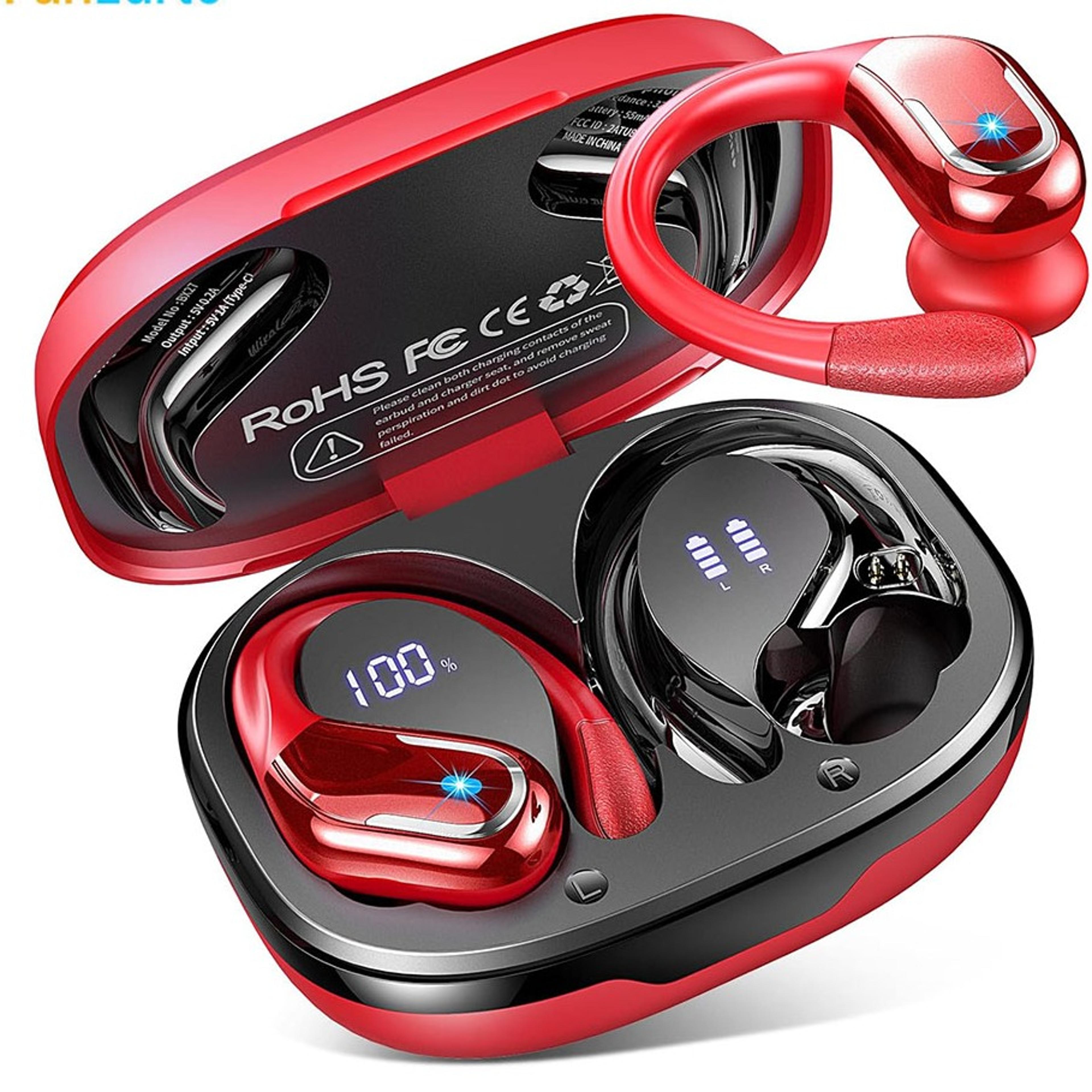 bluetooth earbuds with enc noise canceling mic, wireless headphones sport, earhooks